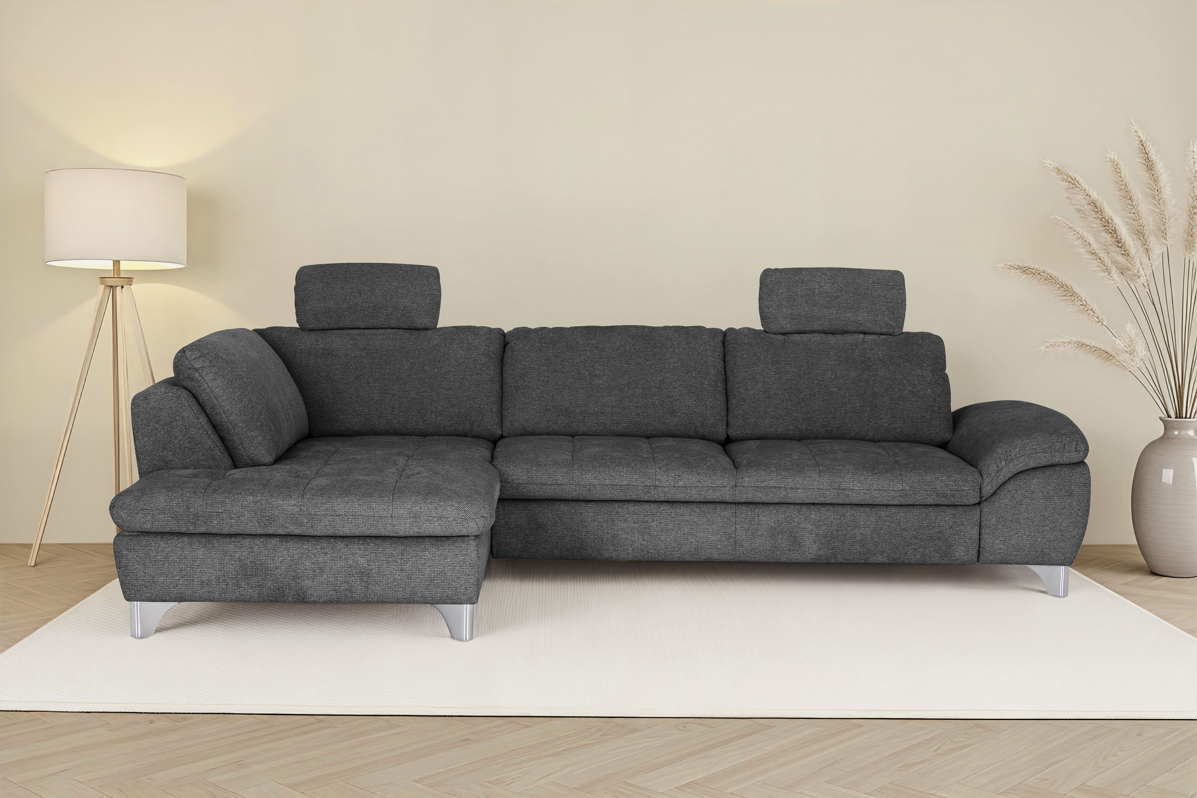 Die PlanBar Ecksofa "Ottomane MP-IN14007 L-Form, Breite 306 cm" wahlweise mit Schlaffunktion und verstellbaren Kopfstützen