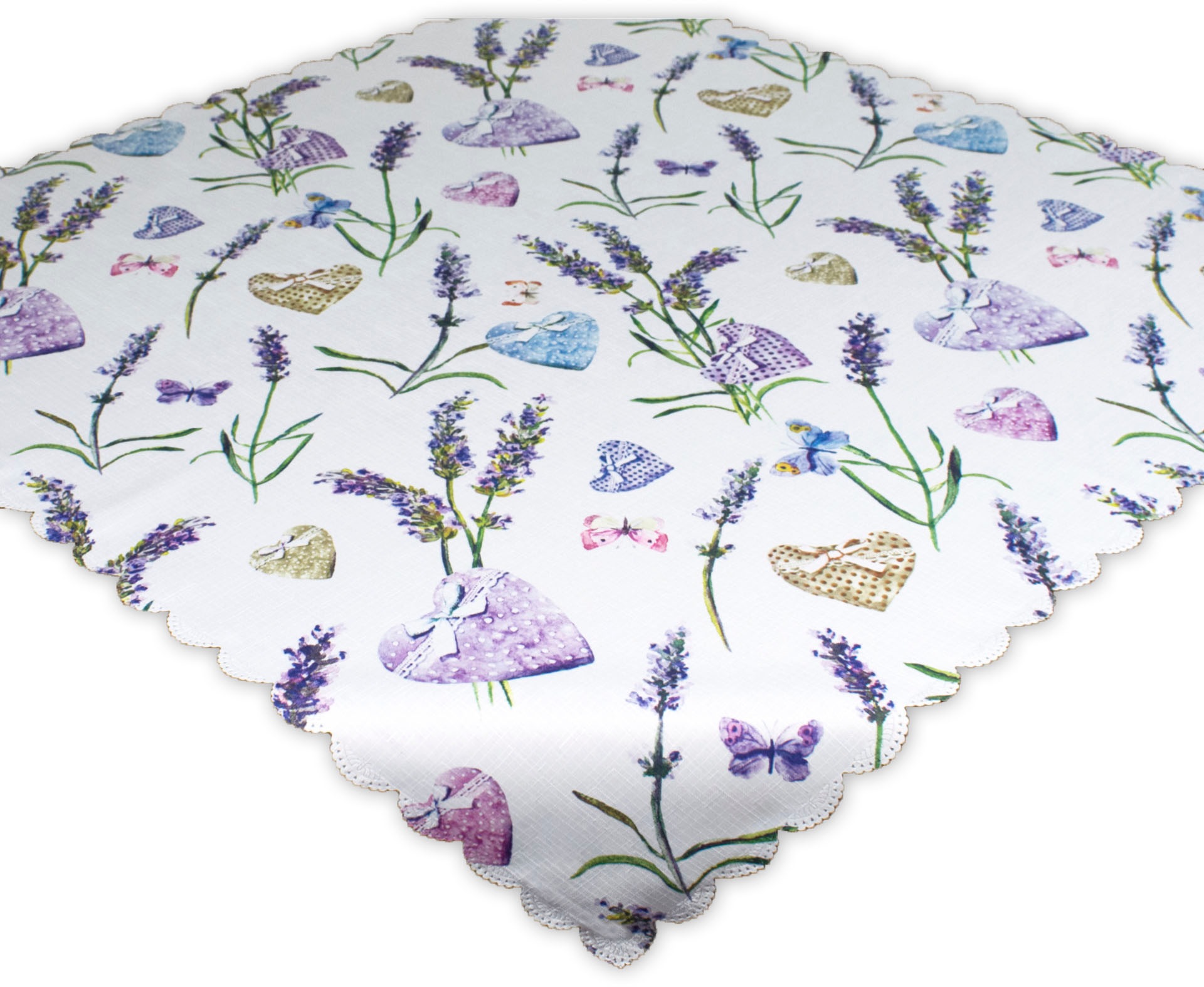 Delindo Lifestyle Mitteldecke "LAVENDEL + HERZ" Strukturgewebe, bedruckt günstig online kaufen