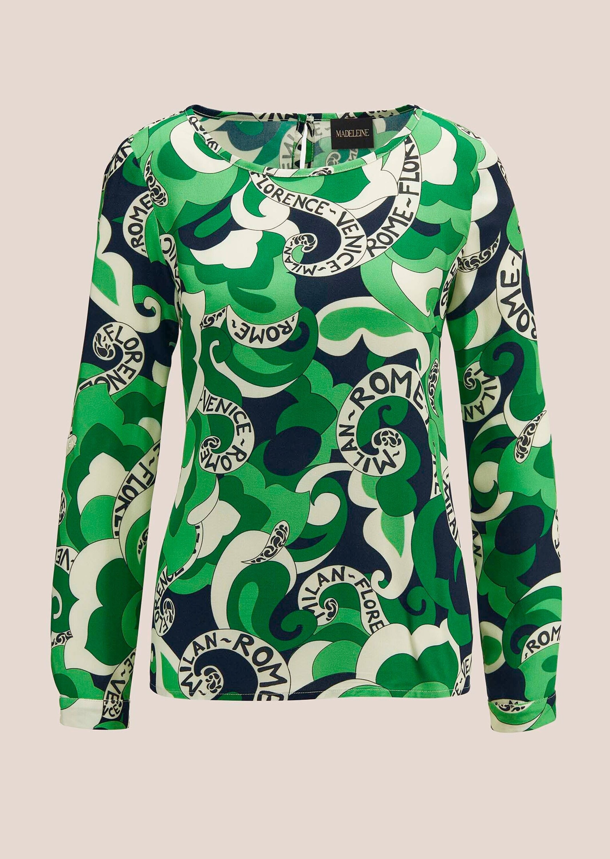 MADELEINE Kurzarmbluse "Bluse Statement-Bluse mit Städteprint" günstig online kaufen