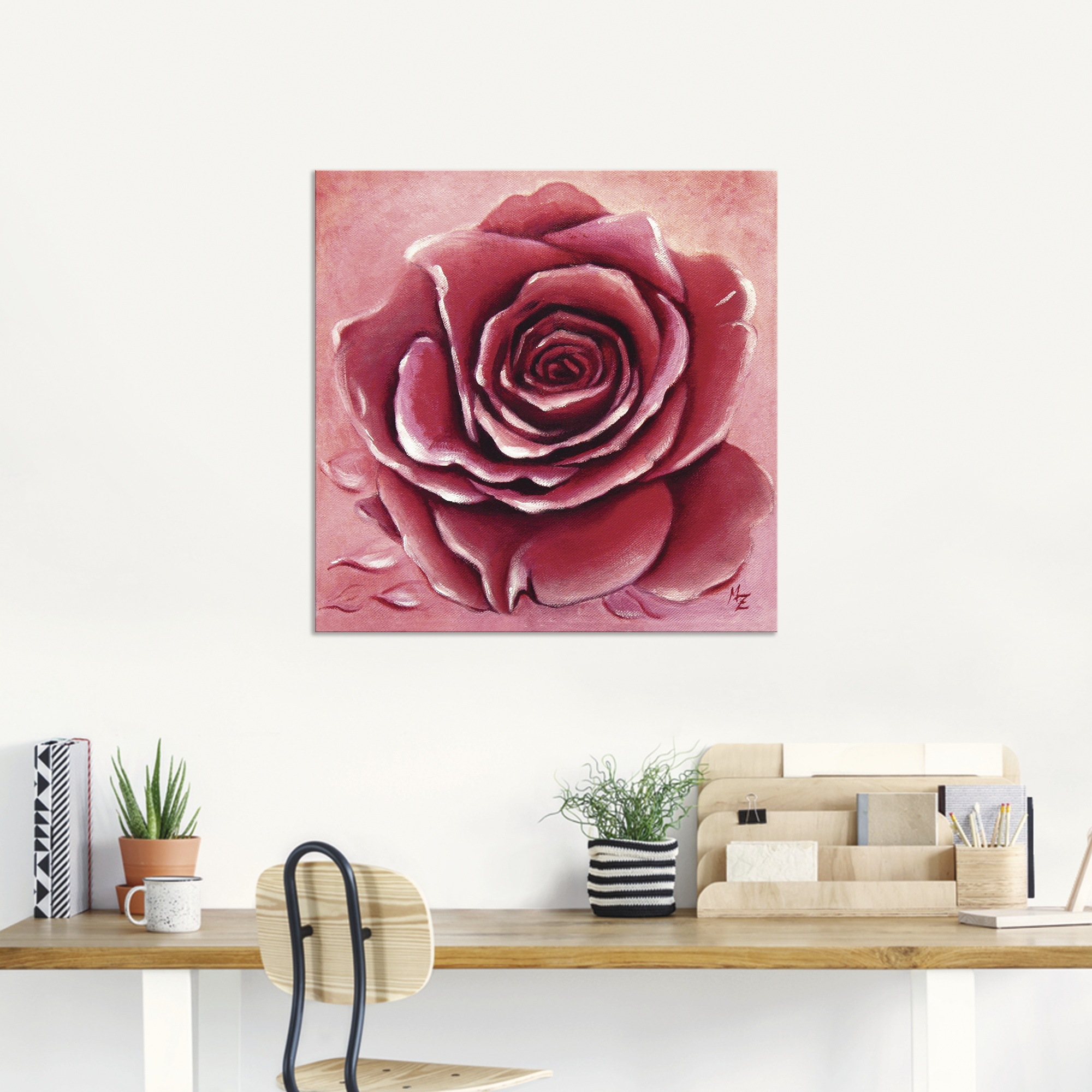 Artland Wandbild »Rote Rose handgemalt«, Blumen, (1 St.), als Alubild, Outdoorbild, Leinwandbild, Wandaufkleber, versch. Größen