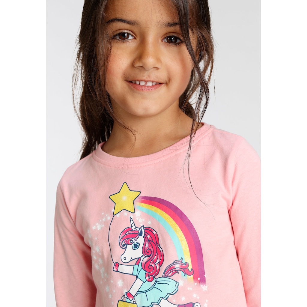 KIDSWORLD Langarmshirt »Einhorn auf Rollschuhen«, Basic Form