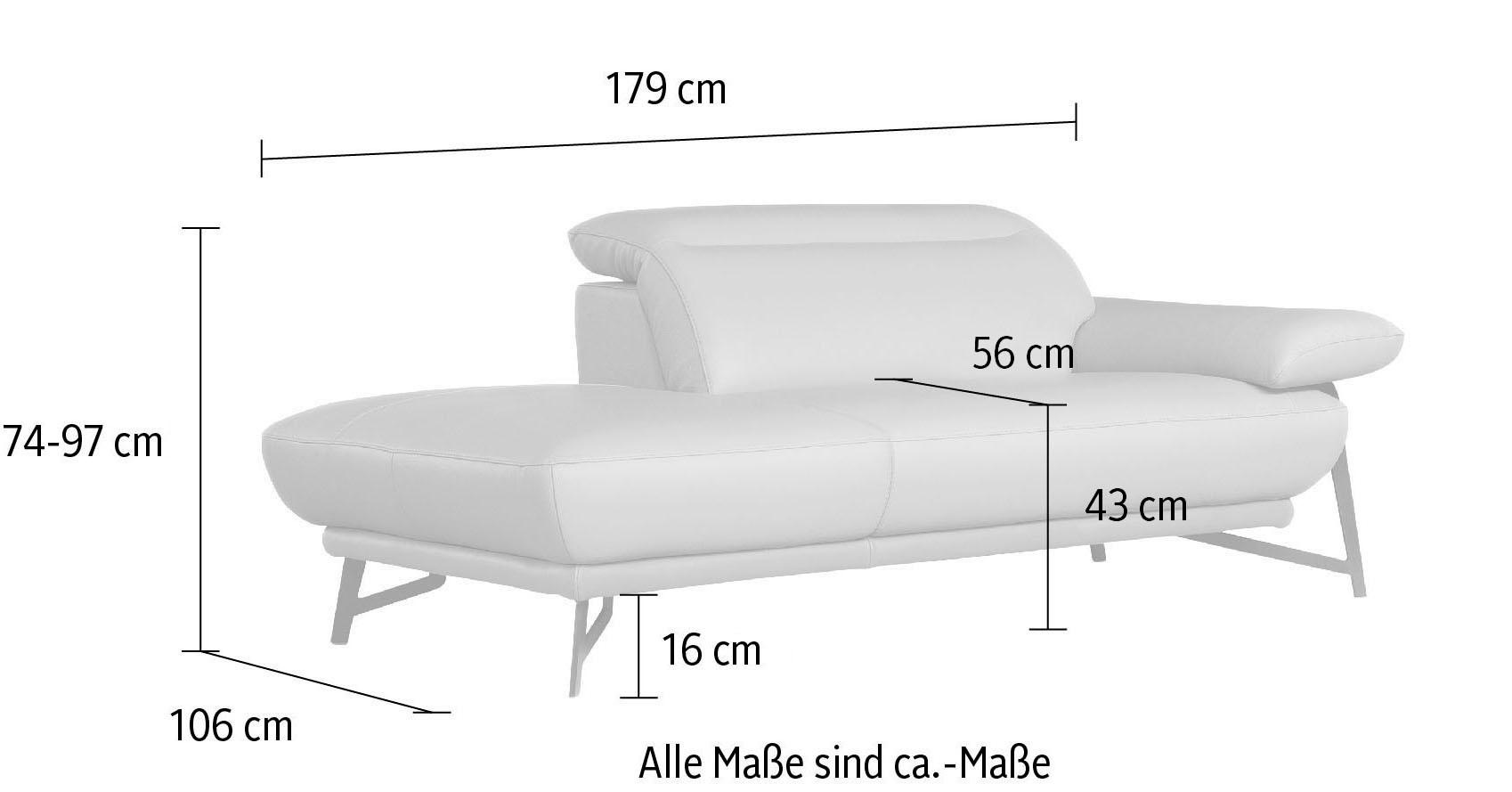 Egoitaliano Ottomane »Anais, erstklassiges Designsofa, Breite 179 cm, Fußfarbe schattengrau«, Kopfteil verstellbar, Leder BULL, smoke