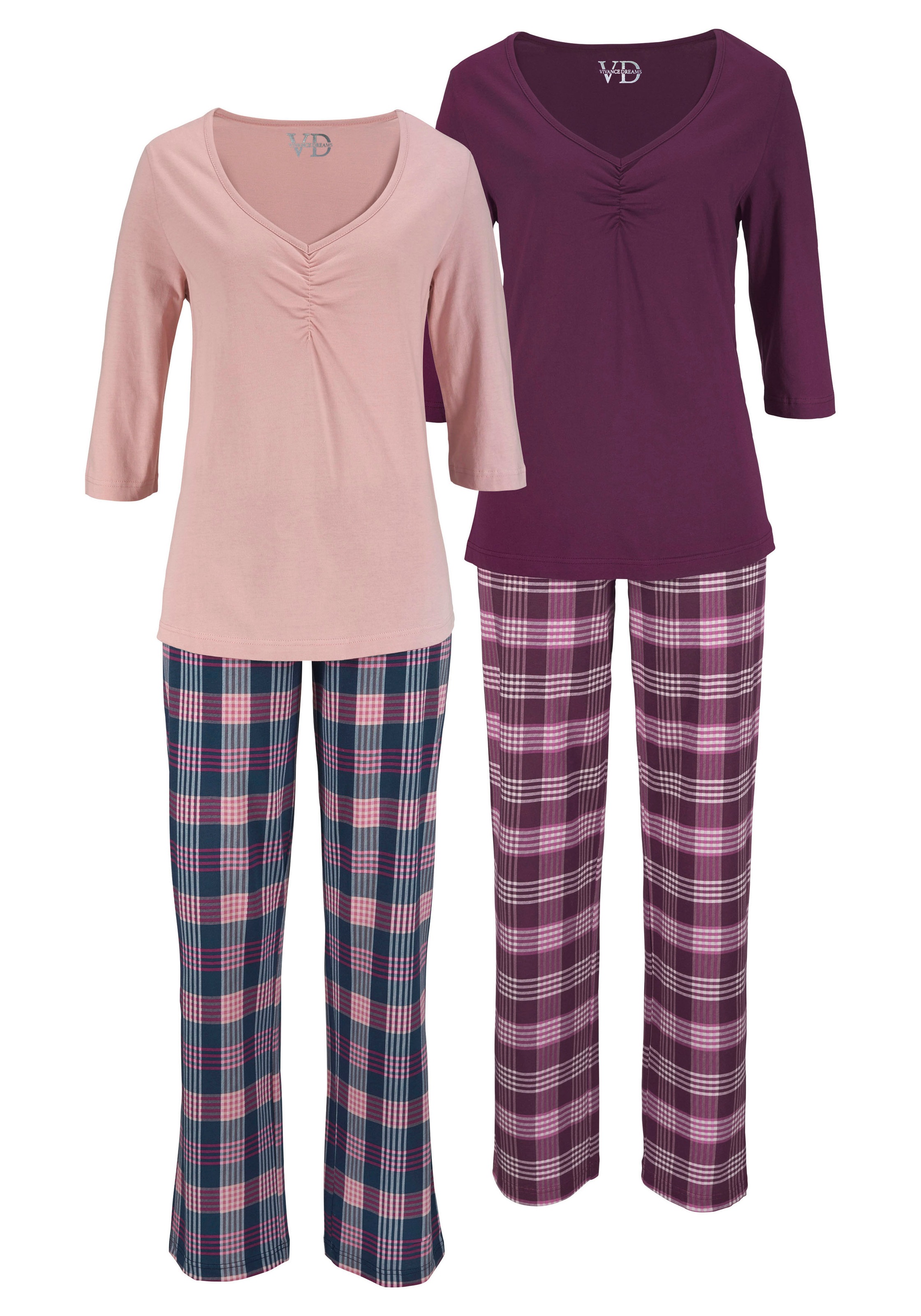 Vivance Dreams Pyjama 2 Stück, 4 Stk. tlg., mit karierter Hose günstig online kaufen