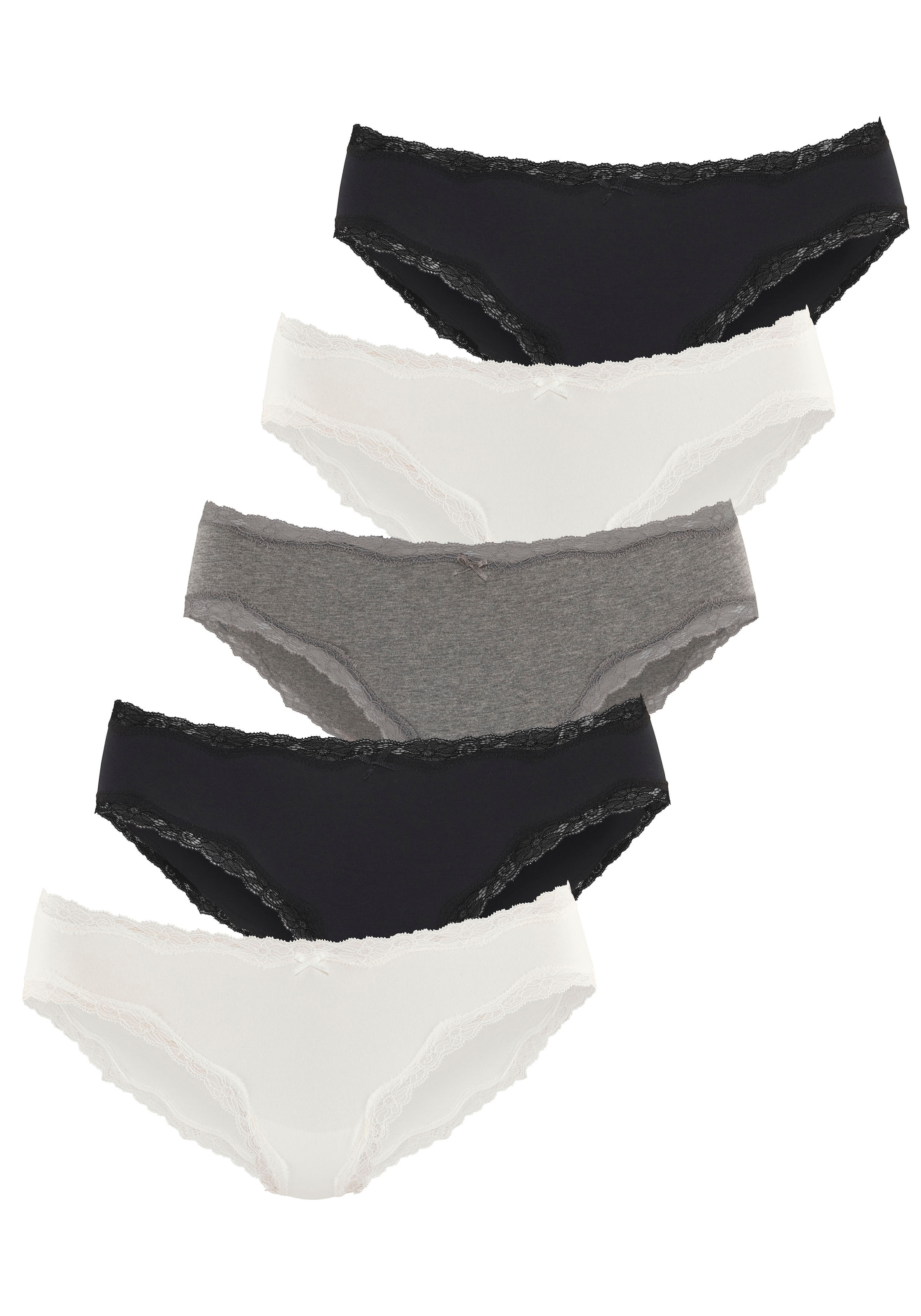 Vivance Jazz-Pants Slips 5er-Pack, aus elastischer Baumwolle, mit Spitzenabschluss