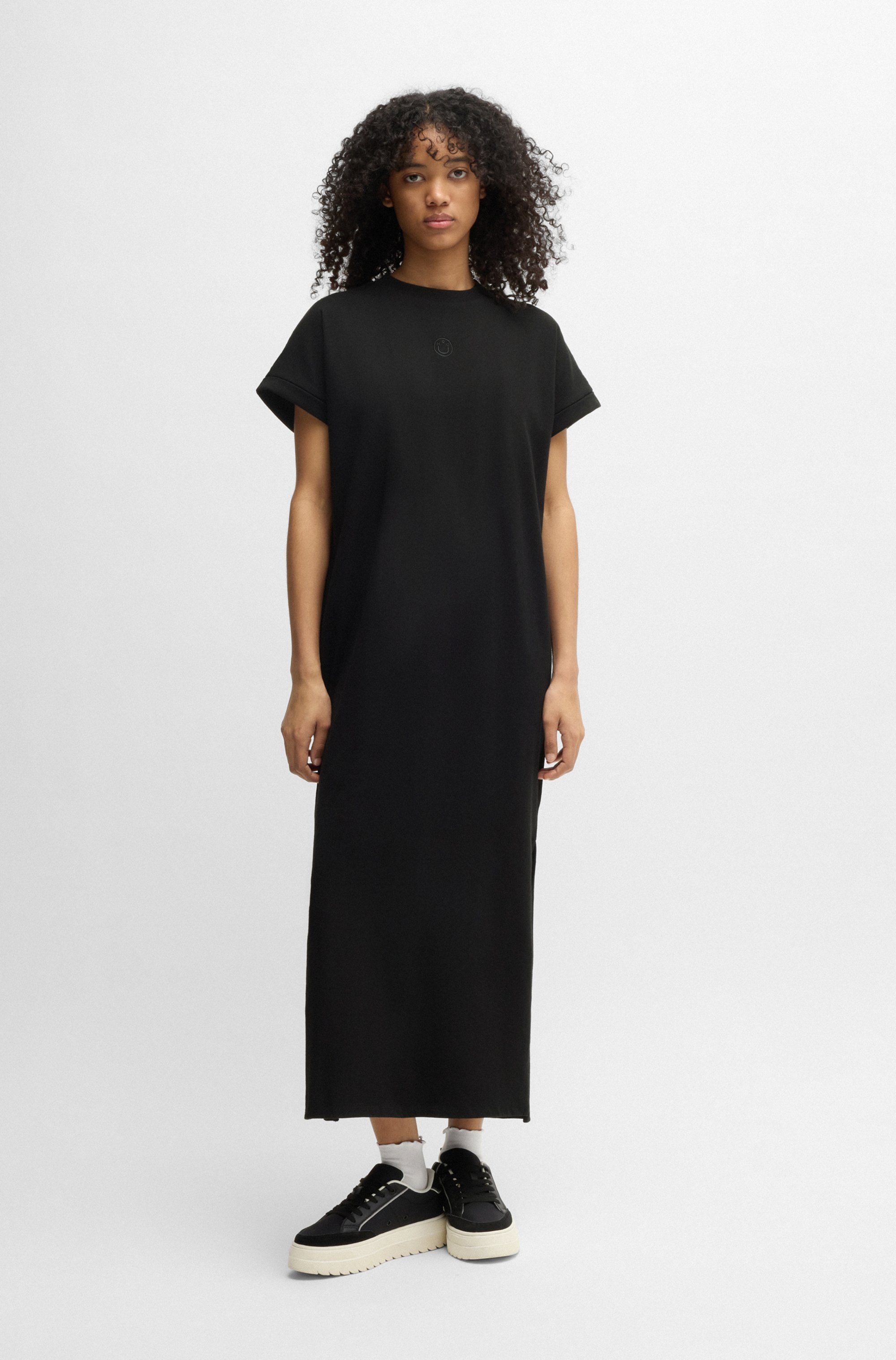 HUGO Blue Jerseykleid "Nalle", Oversized mit Schlitz, mit Logostickerei, Je günstig online kaufen