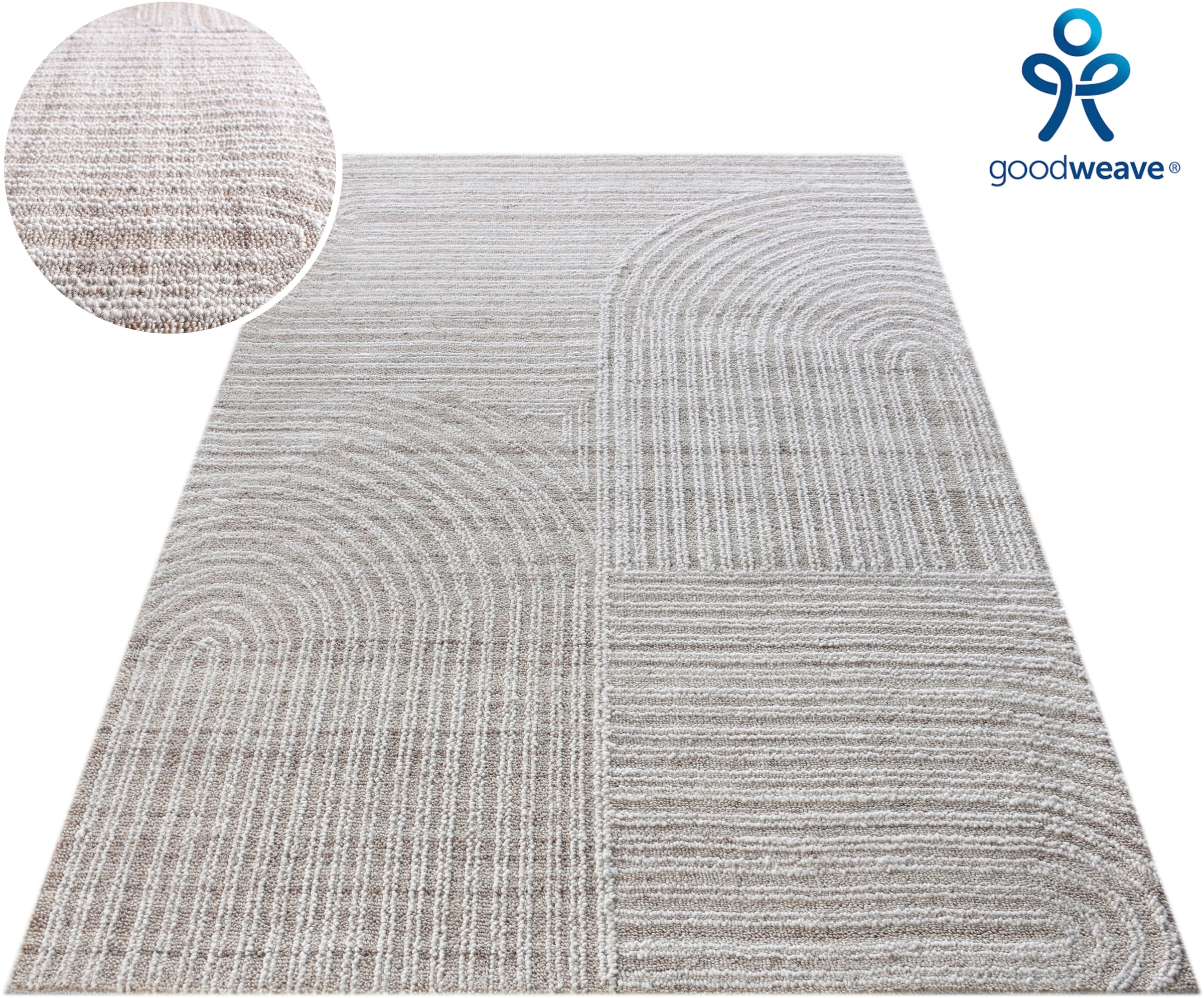 my home Wollteppich "Brevik, handgefertigt, Wolle, Hoch-Tief-Struktur" rech günstig online kaufen