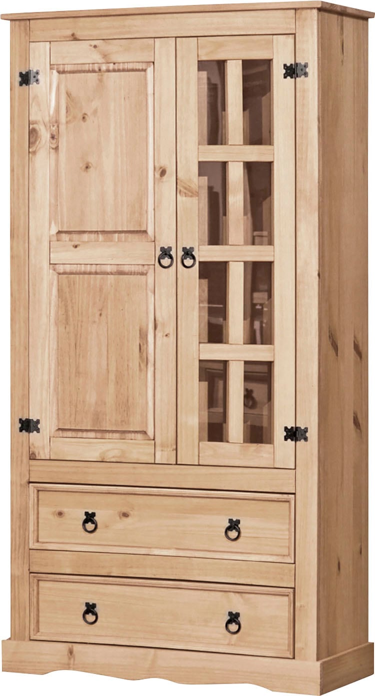 Möbilia Vitrine mit sichtbarer Maserung und schwarzen Beschlägen günstig online kaufen