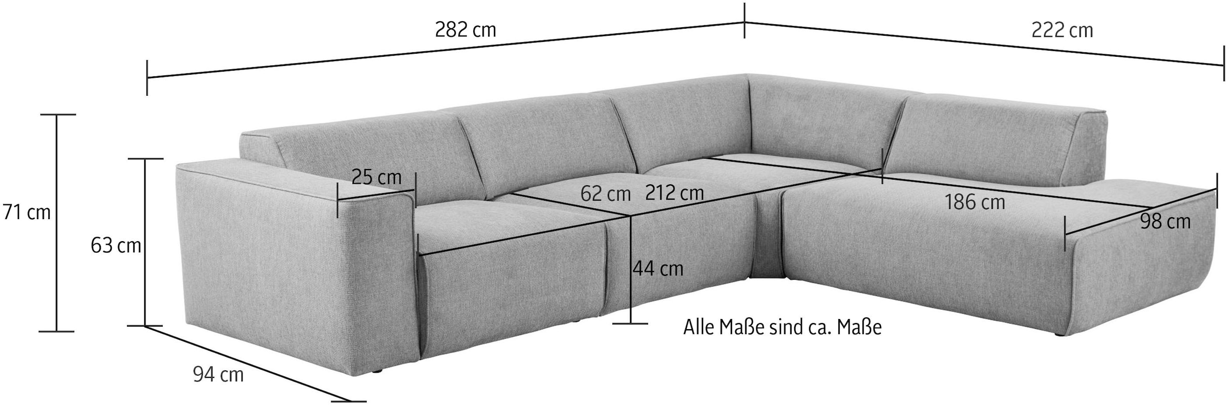andas Ecksofa »Noord«, mit Kedernaht, in einem Soft-Touch Bezug