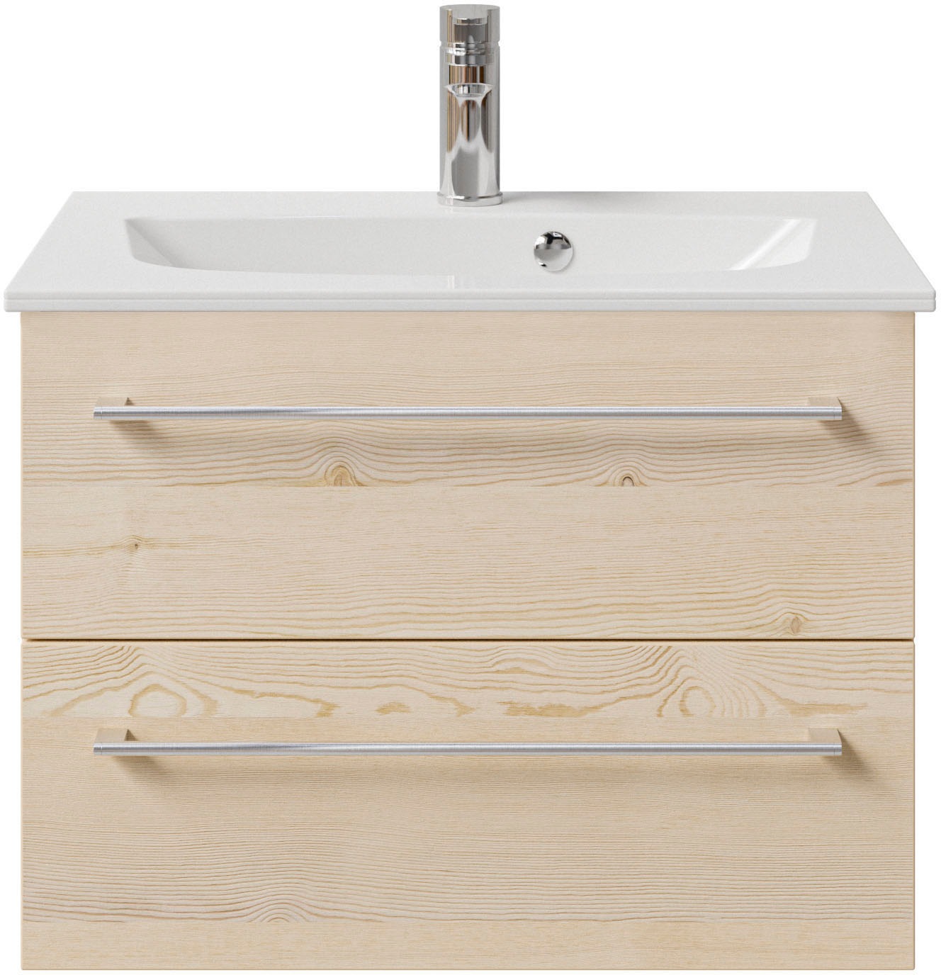 Saphir Badmöbel-Set »Serie 6025 2-teilig Mineralmarmor-Waschtisch mit LED-Spiegelschrank«, (2 St.), Waschplatz 67 cm breit, 2 Schubladen, 2 Spiegel-Türen, inkl Türdämpfer