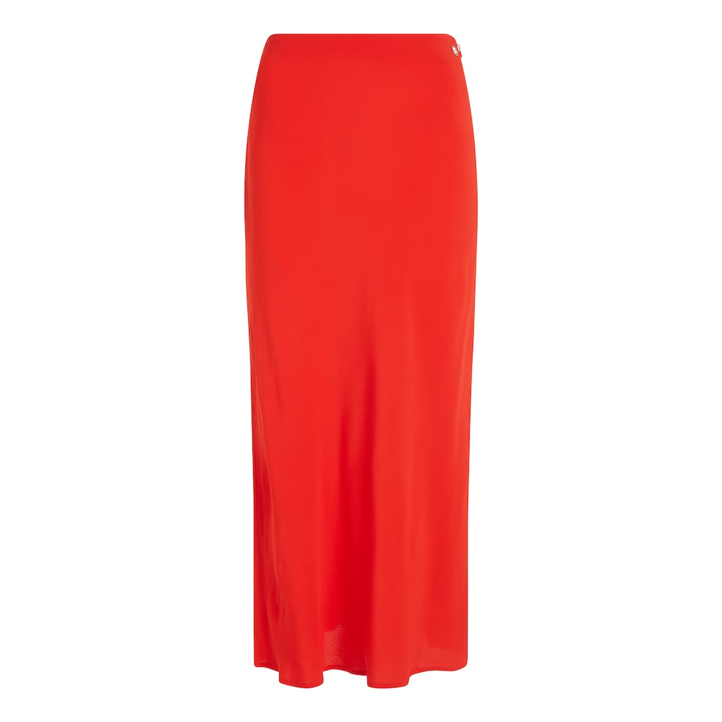 Tommy Hilfiger Midirock »VISCOSE CREPE LONG SKIRT«, Webrock mit Metalllabel