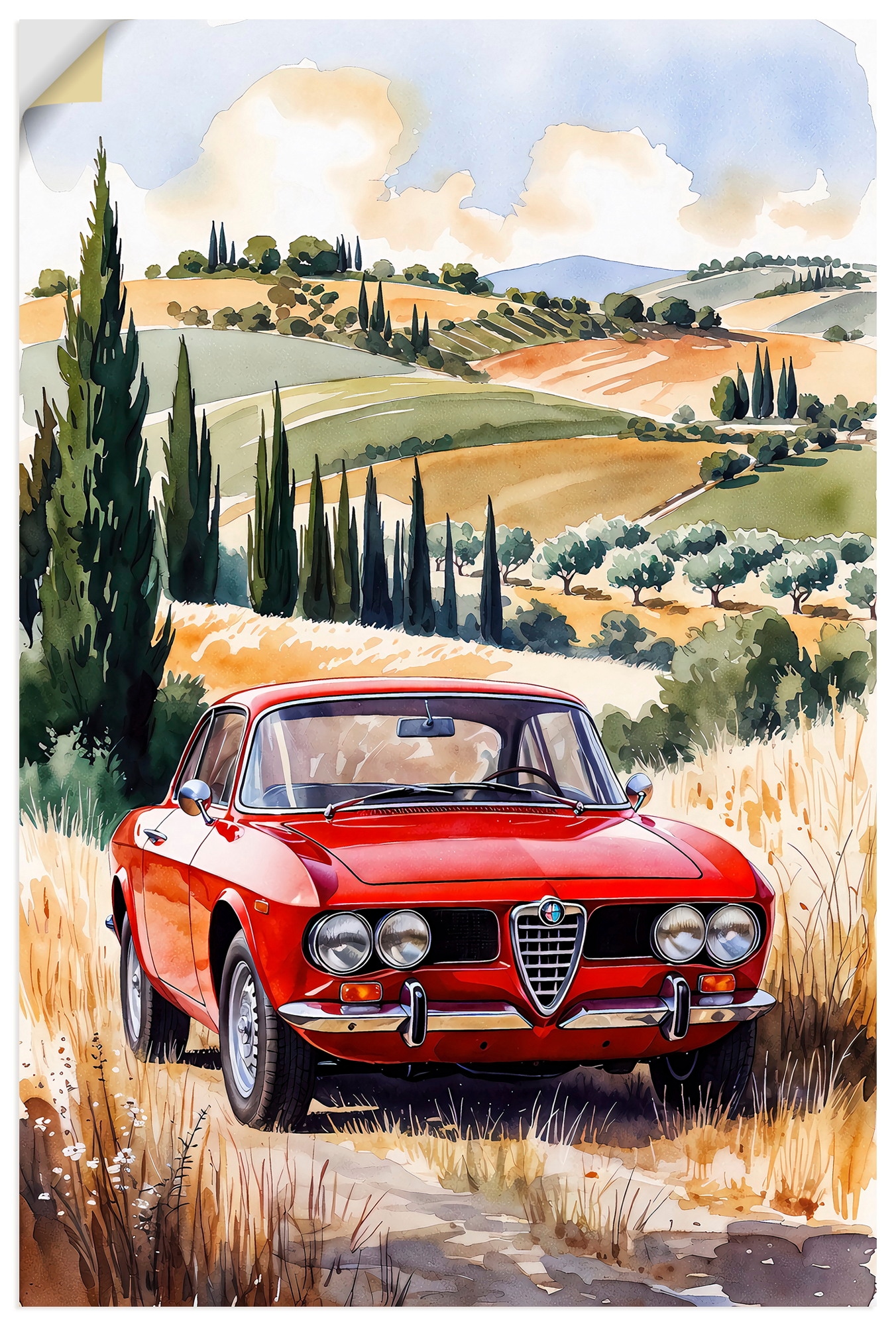 Artland Wandbild "Roter Alfa Romeo in der Sonne der Toscan" 1 Stk. tlg. als Alubild, Leinwandbild, Poster, Wandaufkleber in verschied. Größen