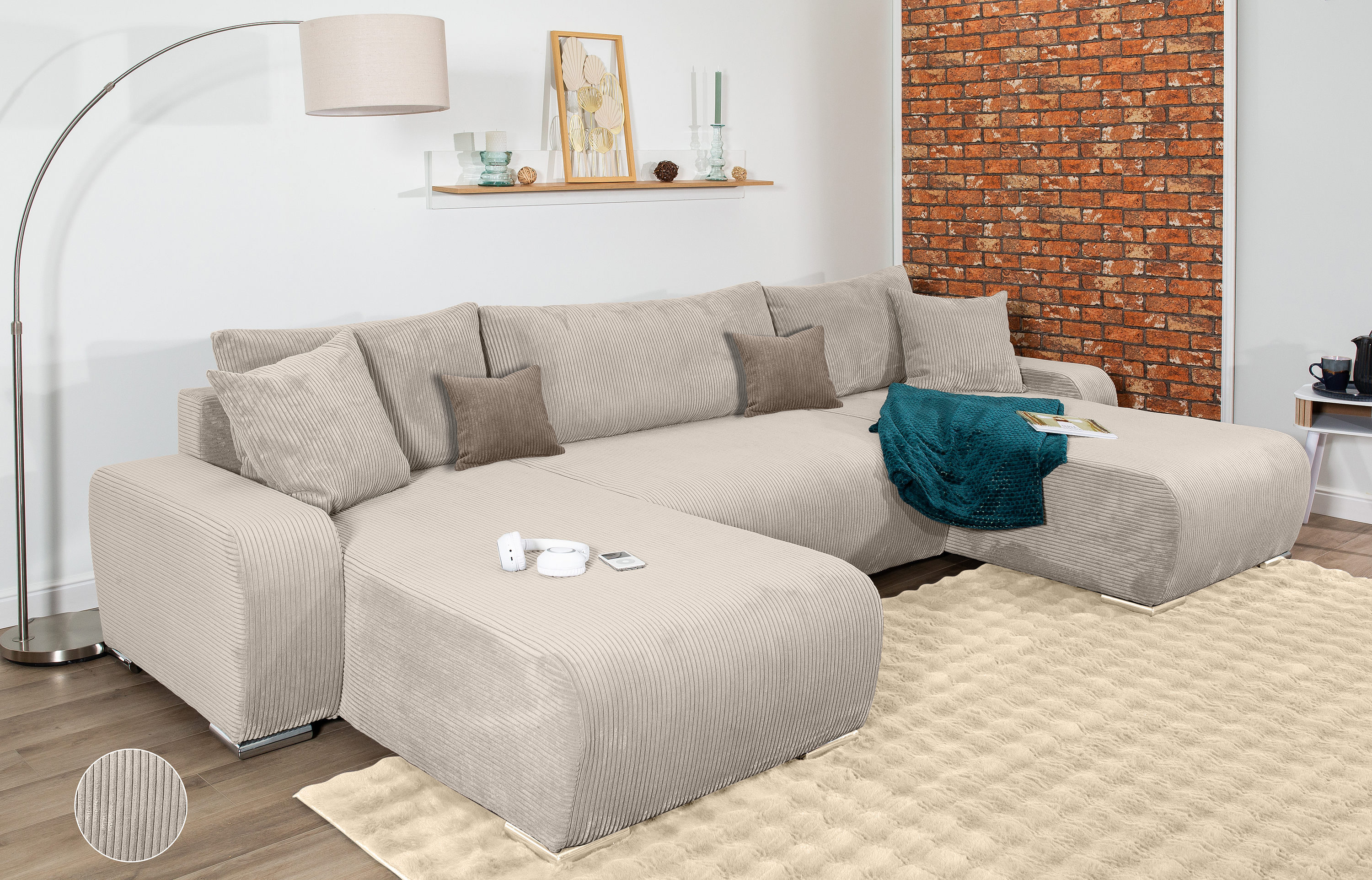 COLLECTION AB Wohnlandschaft "Paola U-Form, B: 314 cm" Schlaffunktion, Bettkasten & 4 Zierkissen, Federkern