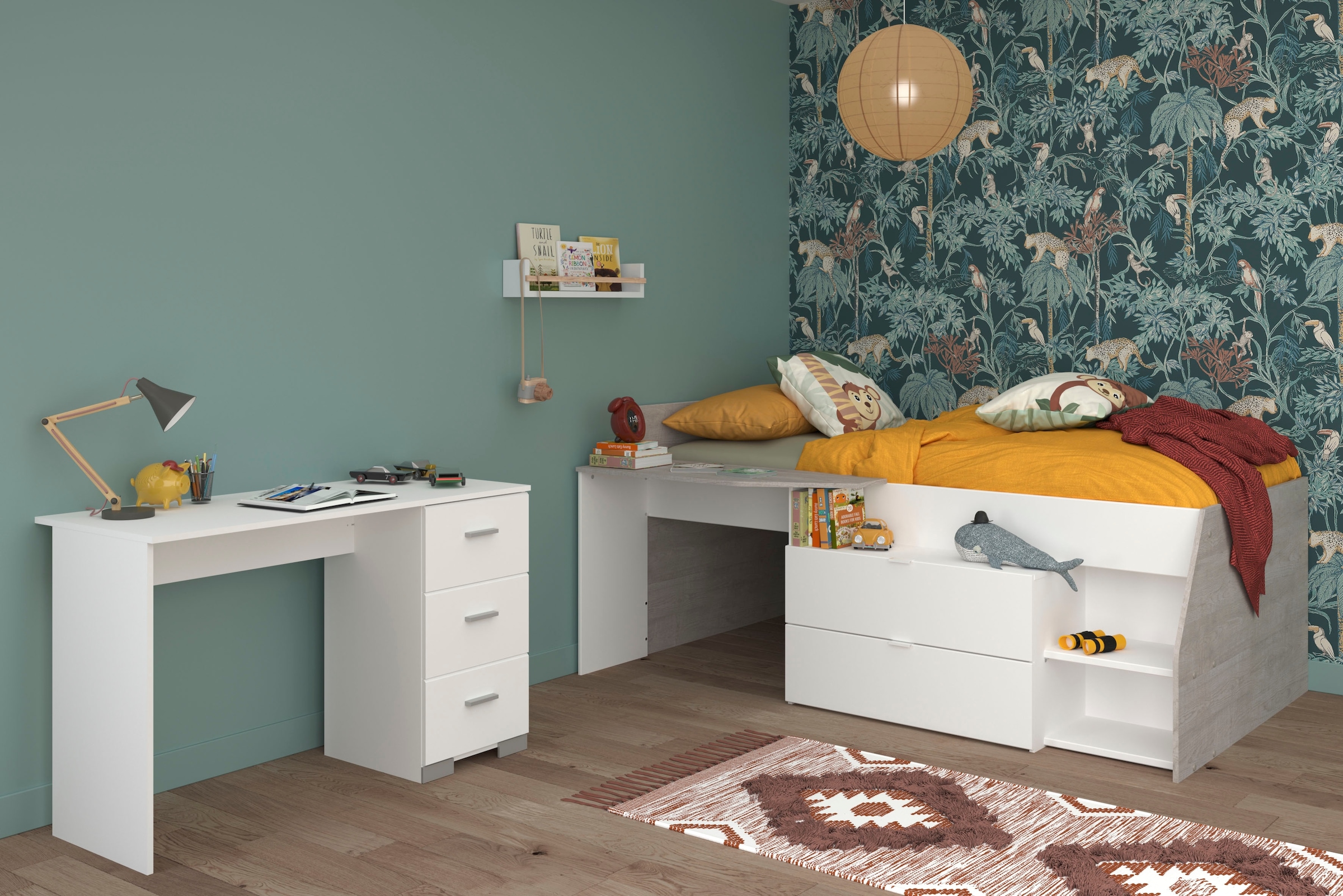 Parisot Jugendzimmer-Set »Parisot Milky 17«, (2 tlg.), halbhohes Hochbett