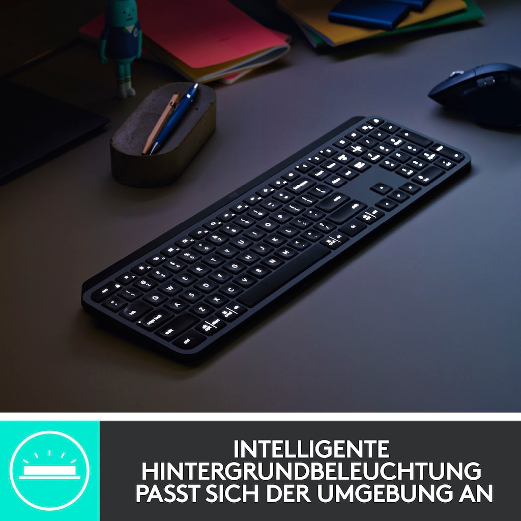 Logitech Tastatur »MX Keys Plus Advanced - GRAPHITE«, (Handgelenkauflage)