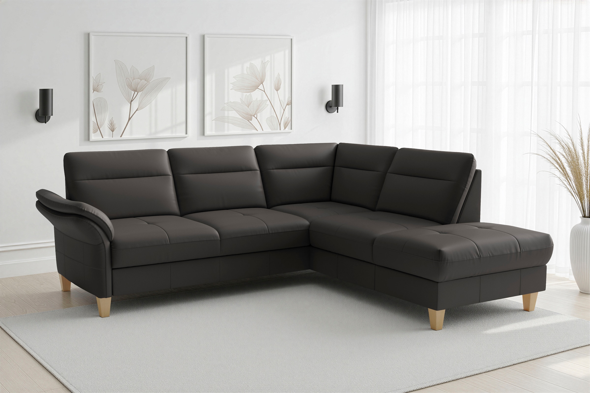 sit&more Ecksofa "Pamela L-Form, B: 218 cm, optional Schlaffunktion & Bettkasten, Leder" optional Armteilverstellung, Schlaffunktion & Bettkasten