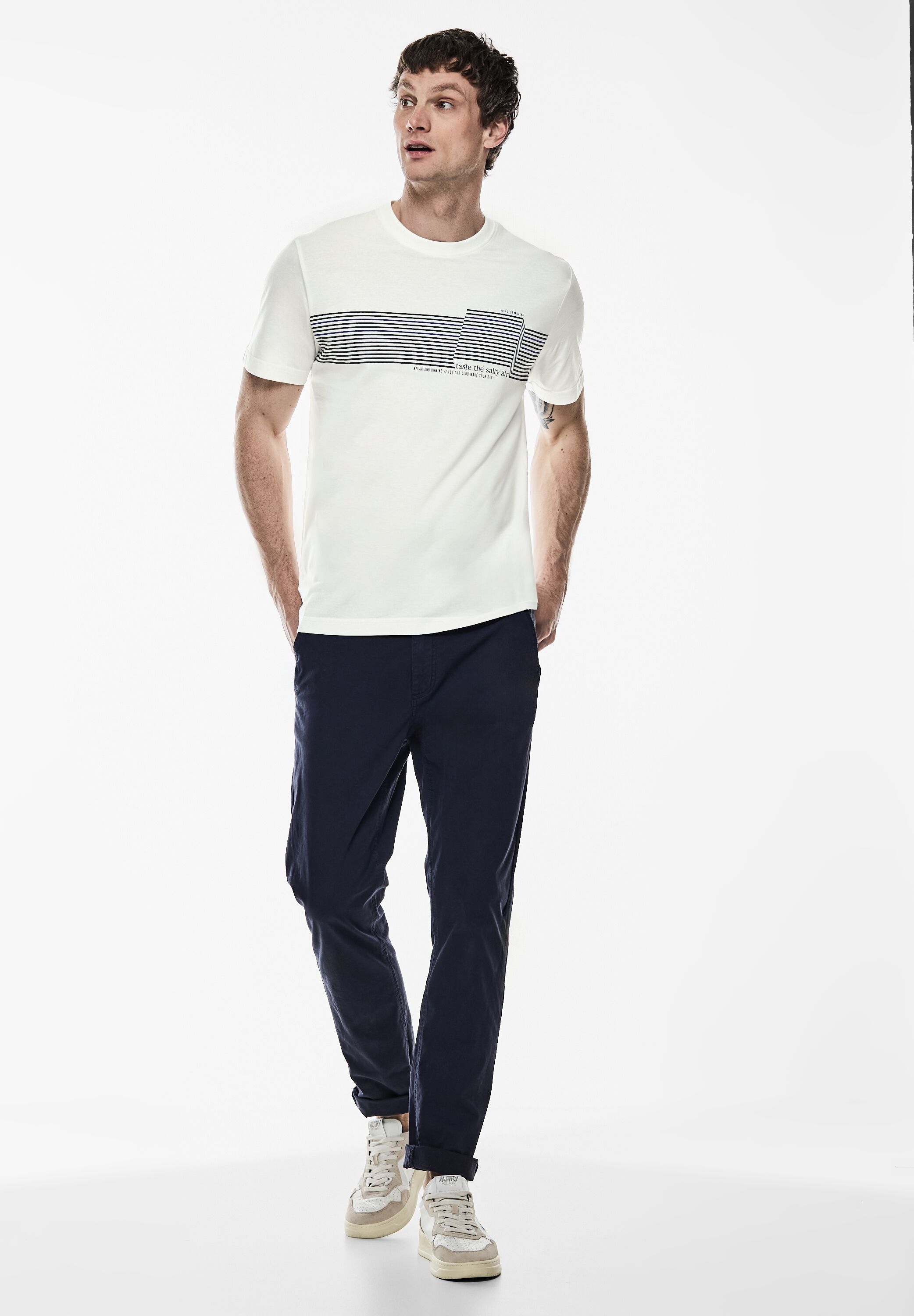 STREET ONE MEN Rundhalsshirt, aus reiner Baumwolle