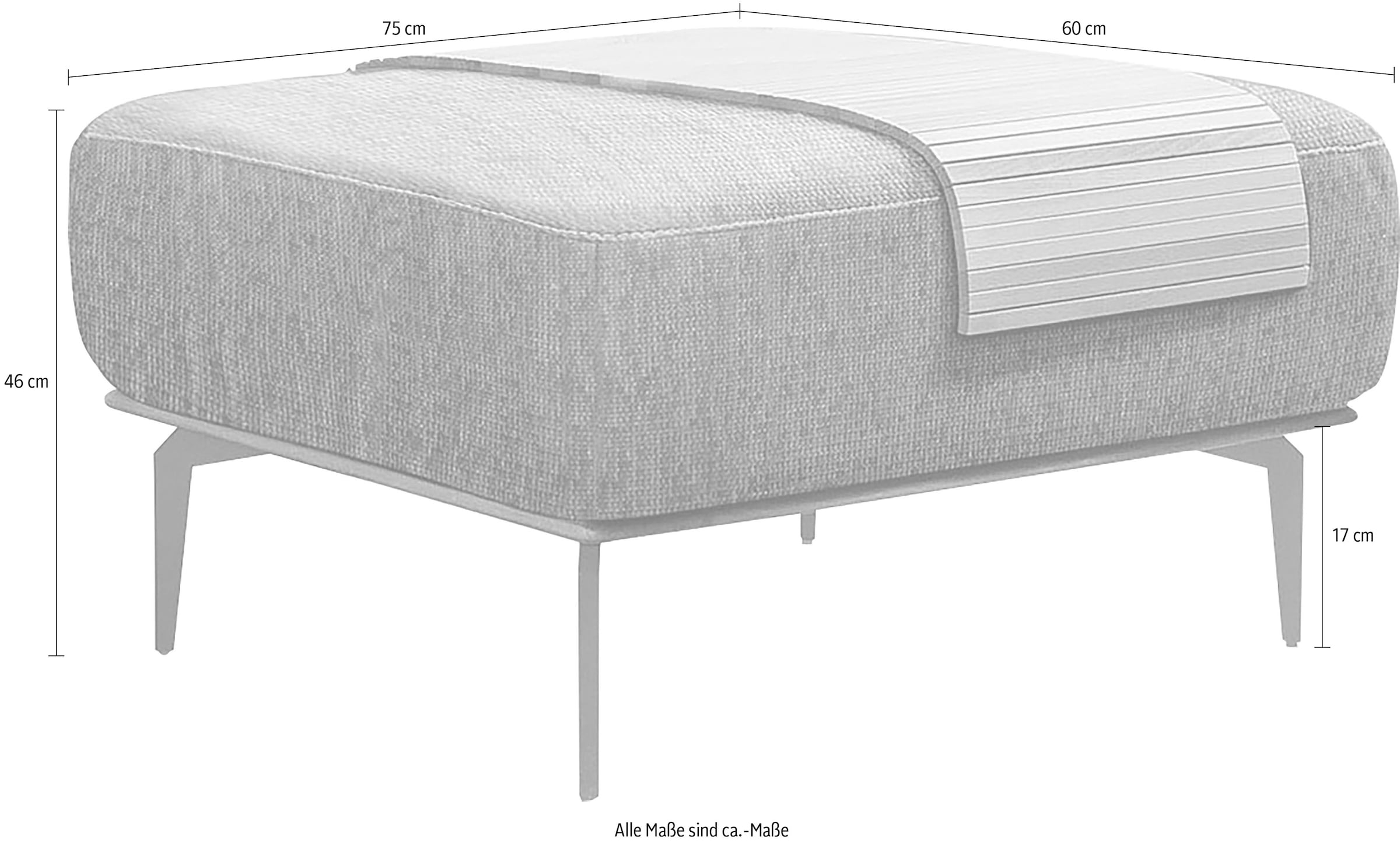 W.SCHILLIG Polsterhocker »run« mit elegantem Holzsockel, Füße in Chrom glänzend, Breite 75 cm