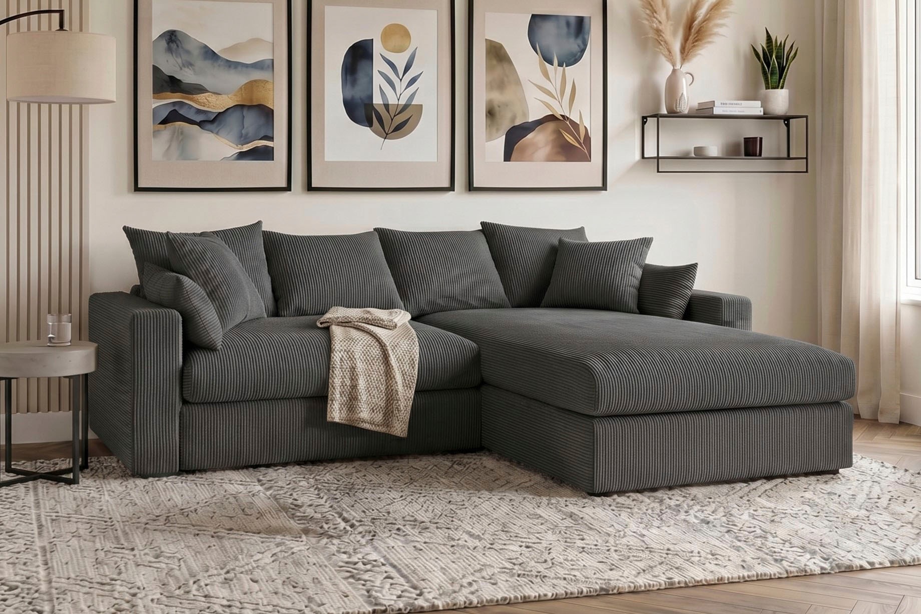 OTTO home Ecksofa "Cosy Lounge L-Form, Breite 268 cm" Mega-Sofa mit Cordstoff bezogen, mit Federkern & 5 Zierkissen
