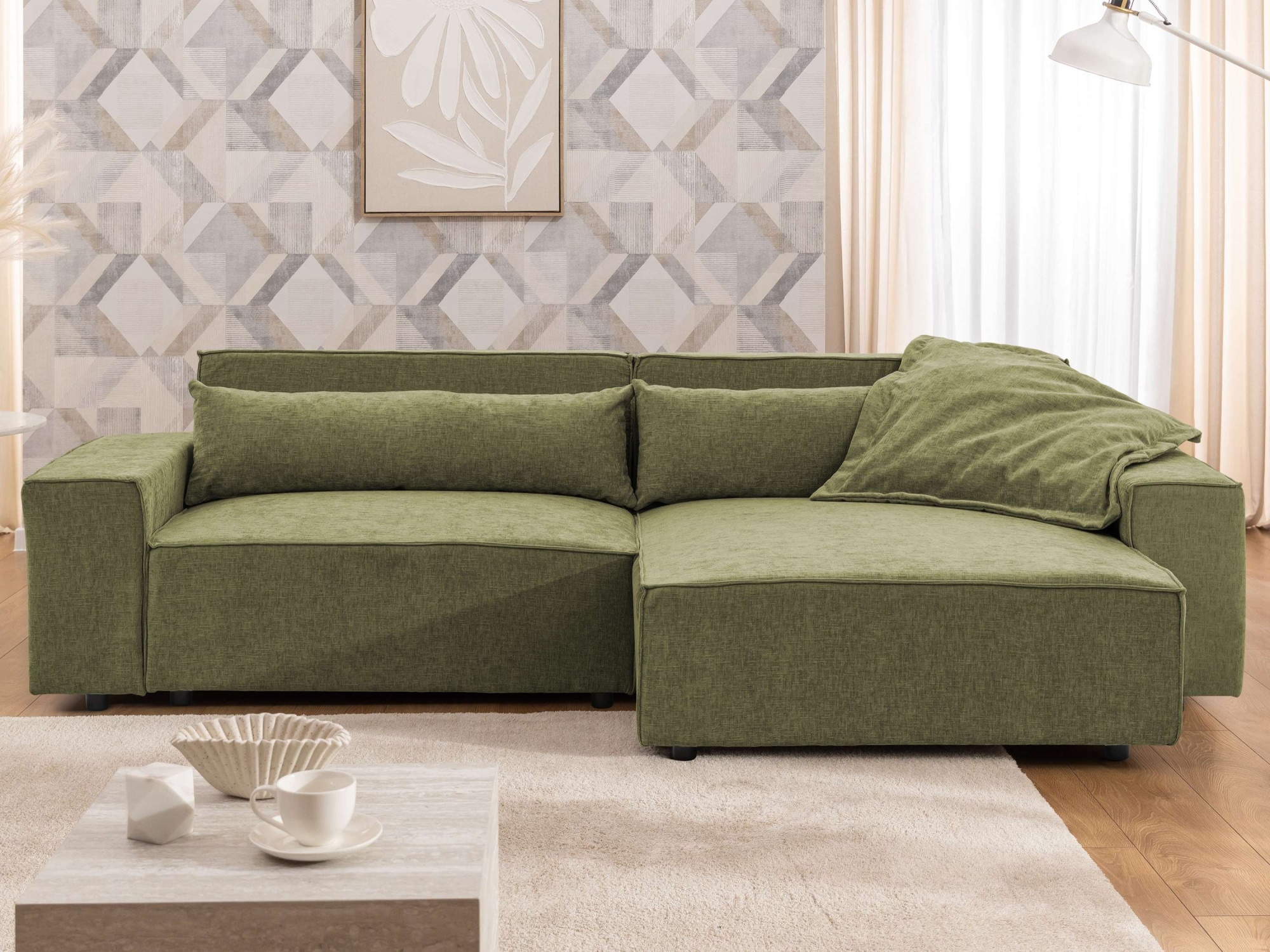 OTTO home Ecksofa "KINLEE Design-Sofa mit Recamiere rechts/links, Maße B/T/H 251/144/70cm" L-Form mit Wellenunterfederung, ohne Bettfunktion, modern und beguem