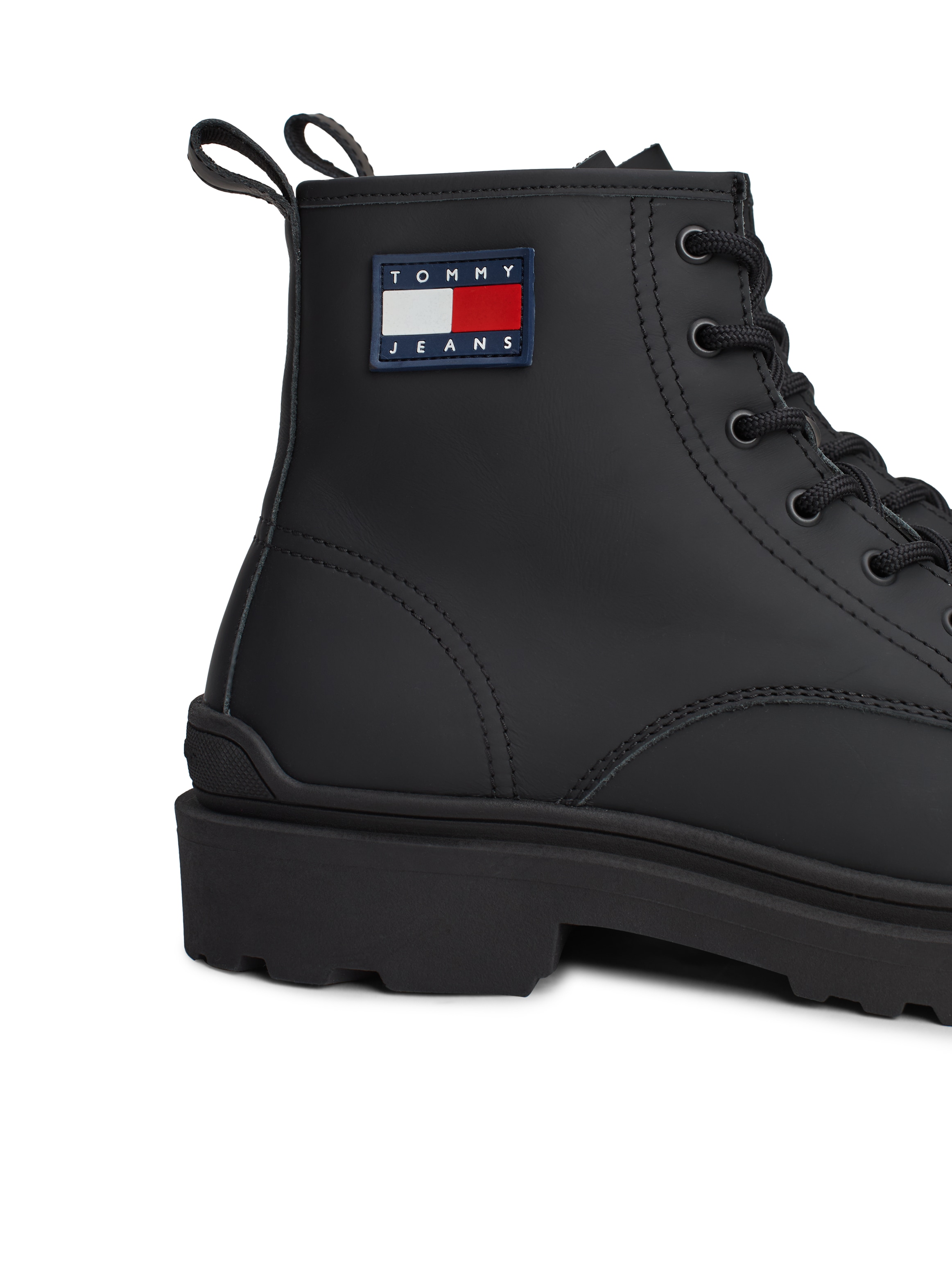 Tommy Jeans Schnürboots »TJM LEATHER LACE UP BOOT«, Blockabsatz, Schnürstiefelette mit seitlicher Logoflag