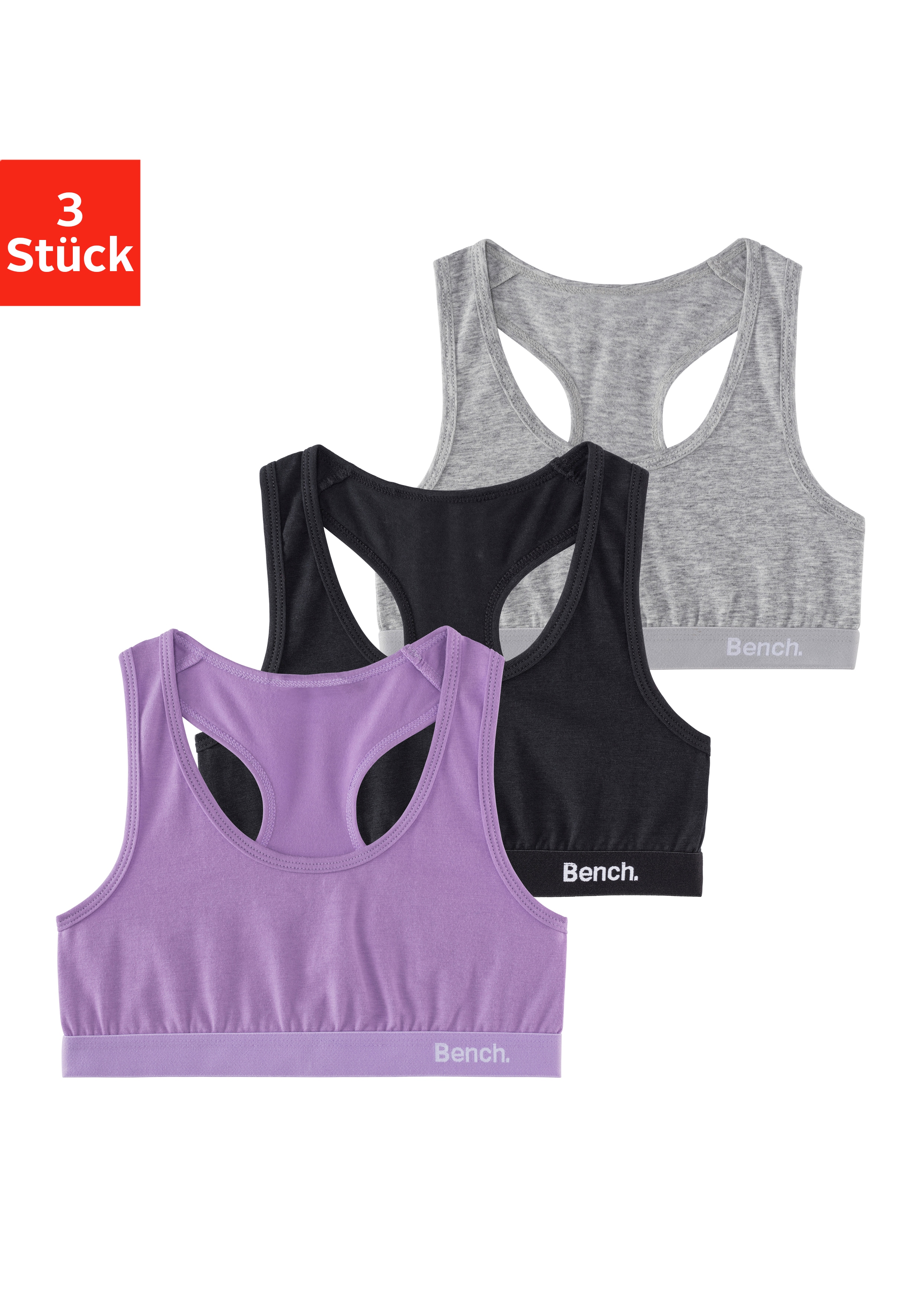 Bench. Bustier Packung, 3 im sportlichen Look mit Ringerrücken