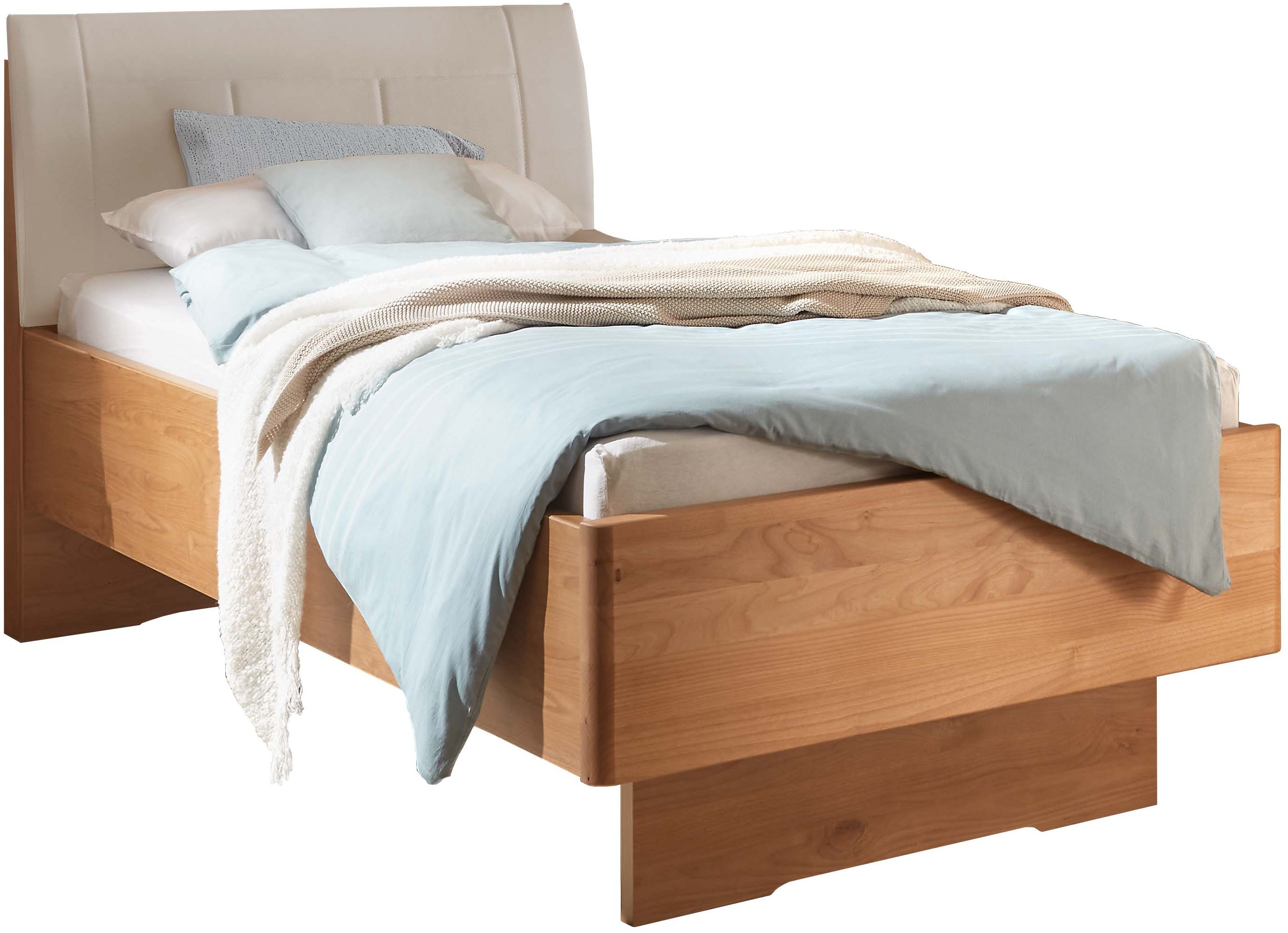 WIEMANN "Cardiff, Bettgestell, Bettrahmen, teilmassiv, mit Polsterkopfteil" Belastbarkeit 110/220 Kg, 4-fache höhenverstellbar, MADE IN GERMANY, Fußteil aus Massivholz, verschiedene Größen