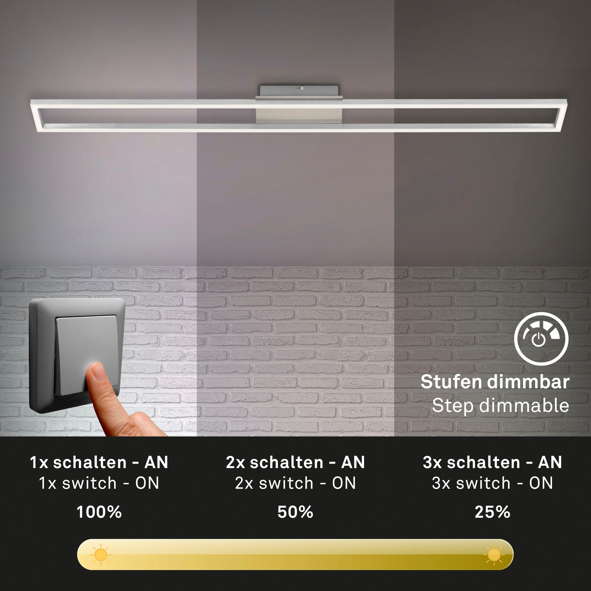 Briloner Leuchten LED Deckenleuchte »3094012 FRAME« LED-Board Warmweiß Deckenlampe, 110x12x5cm, Matt-Nickel, 18W, Wohnzimmer, Schlafzimmer