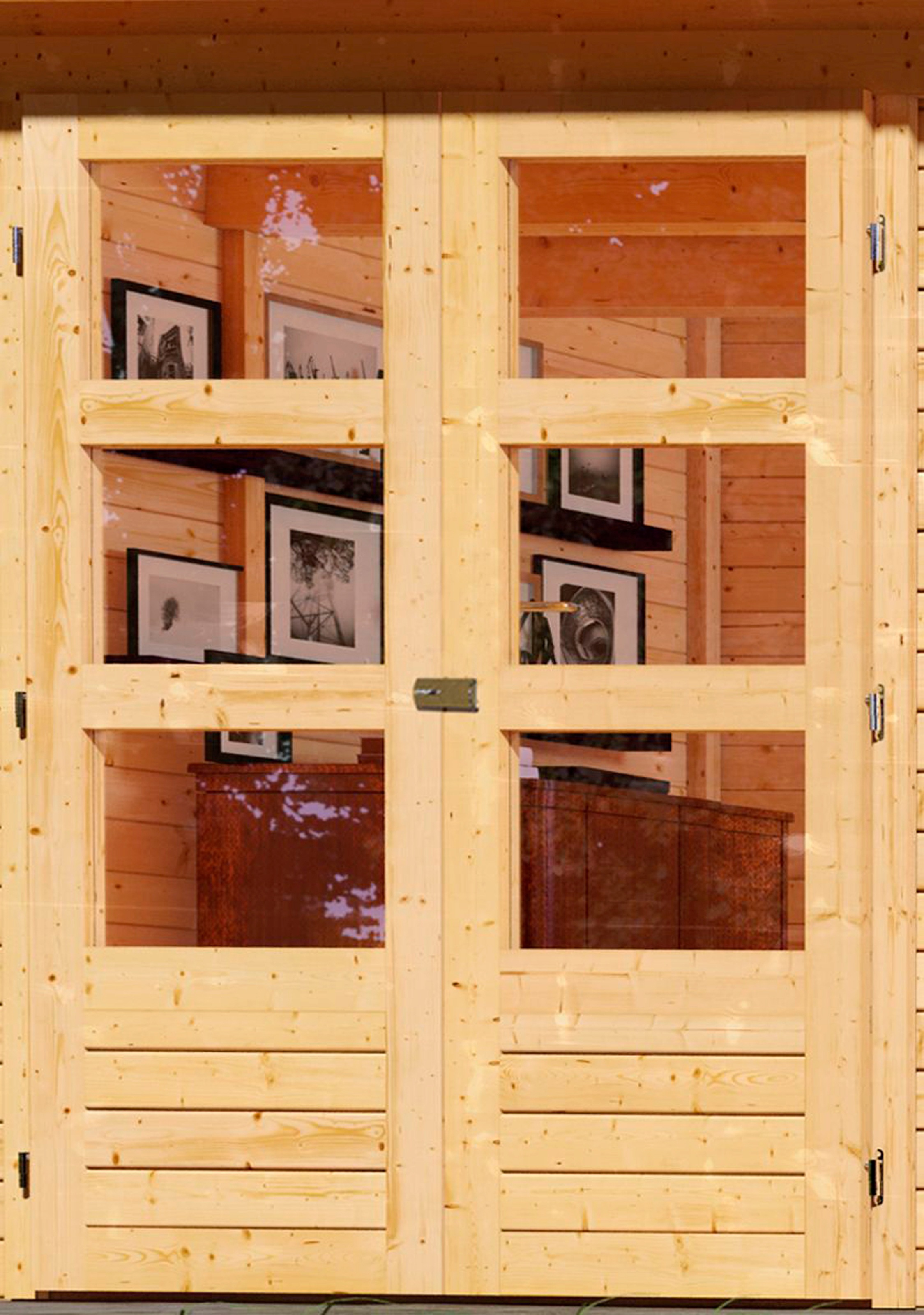 Karibu Gartenhaus »"Arnis 5" SET anthrazit mit Anbaudach 2,80 m Breite« aus hochwertiger nordischer Fichte