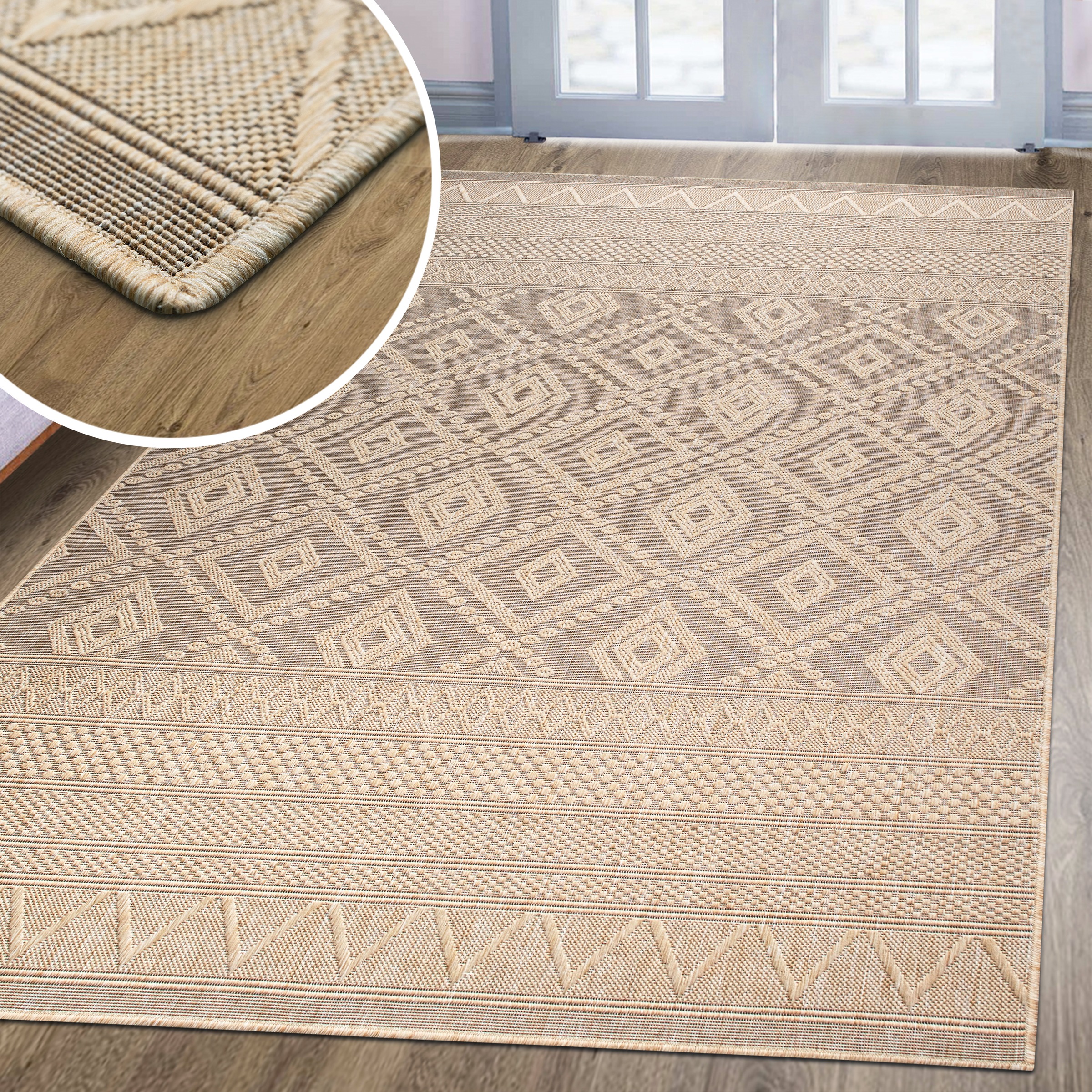 my home Teppich »Toronto auch als Läufer erhältlich«, rechteckig, 3 mm Höhe, In- und Outdoor geeignet, Sisal-Optik, Wetterfest & UV-beständig, Boho