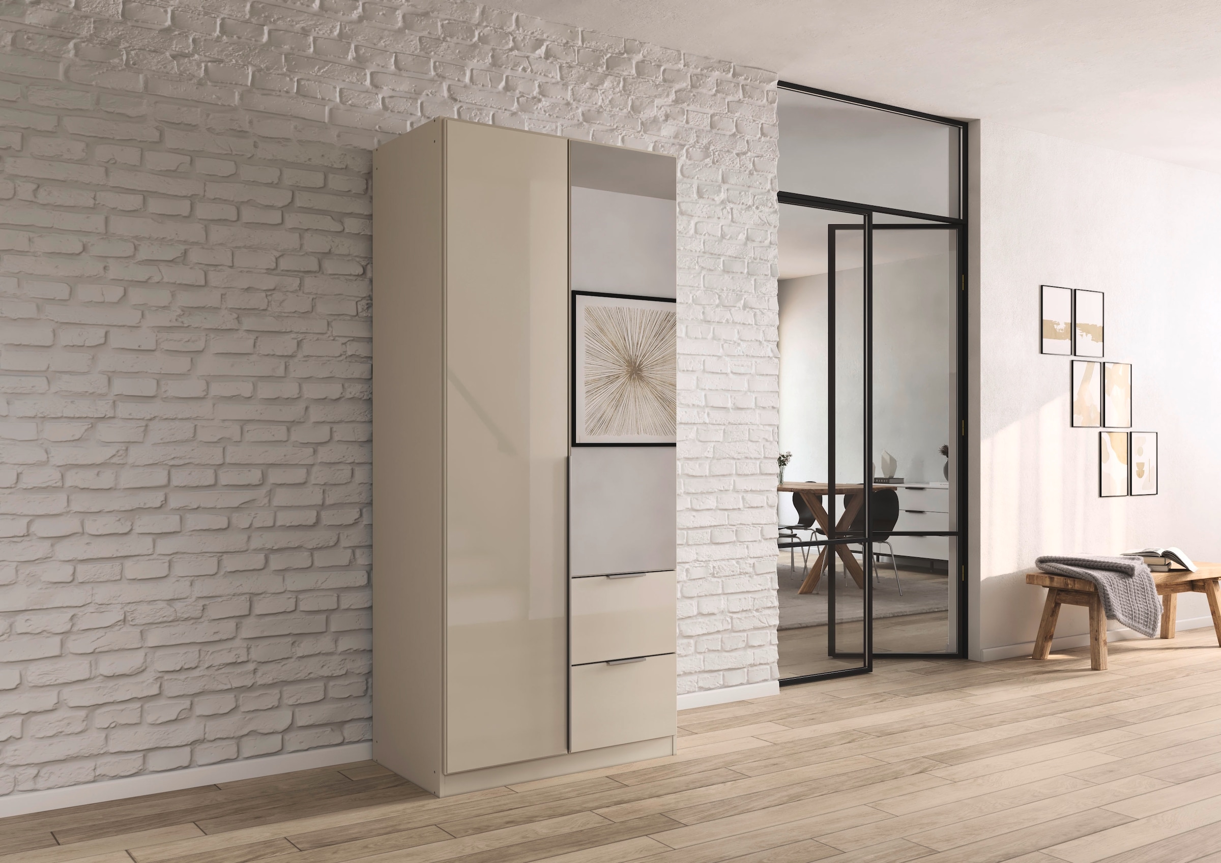 rauch Drehtürenschrank »Kleiderschrank Kleiderschränke Schrank Garderobe AGORDO mit Glasfront«, mit Außenschubkästen, in 6 Breiten und 2 Höhen MADE IN GERMANY