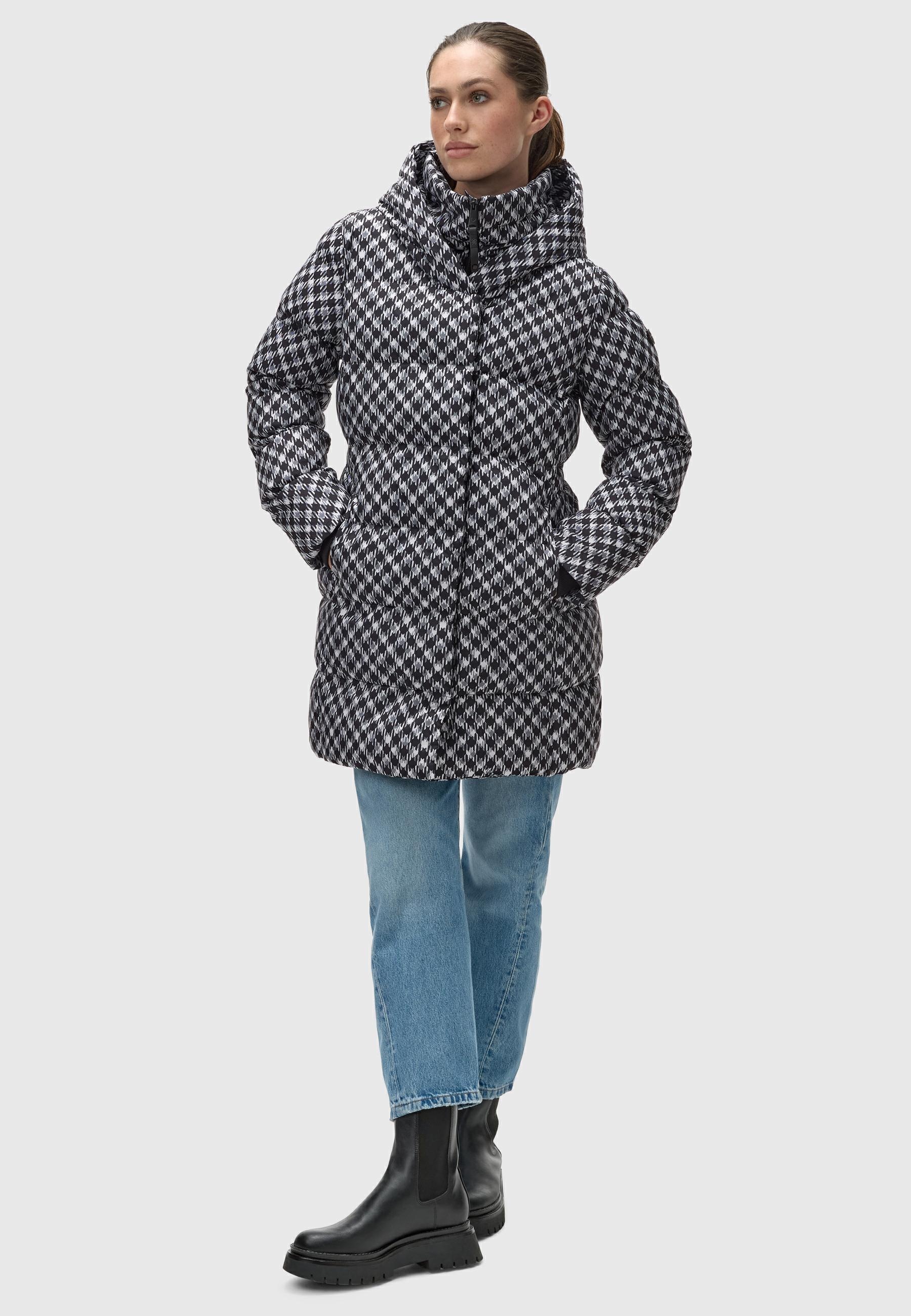 Ragwear Steppmantel »Niara Print«, wasserdichter Mantel mit angesagtem Hahnentritt Muster
