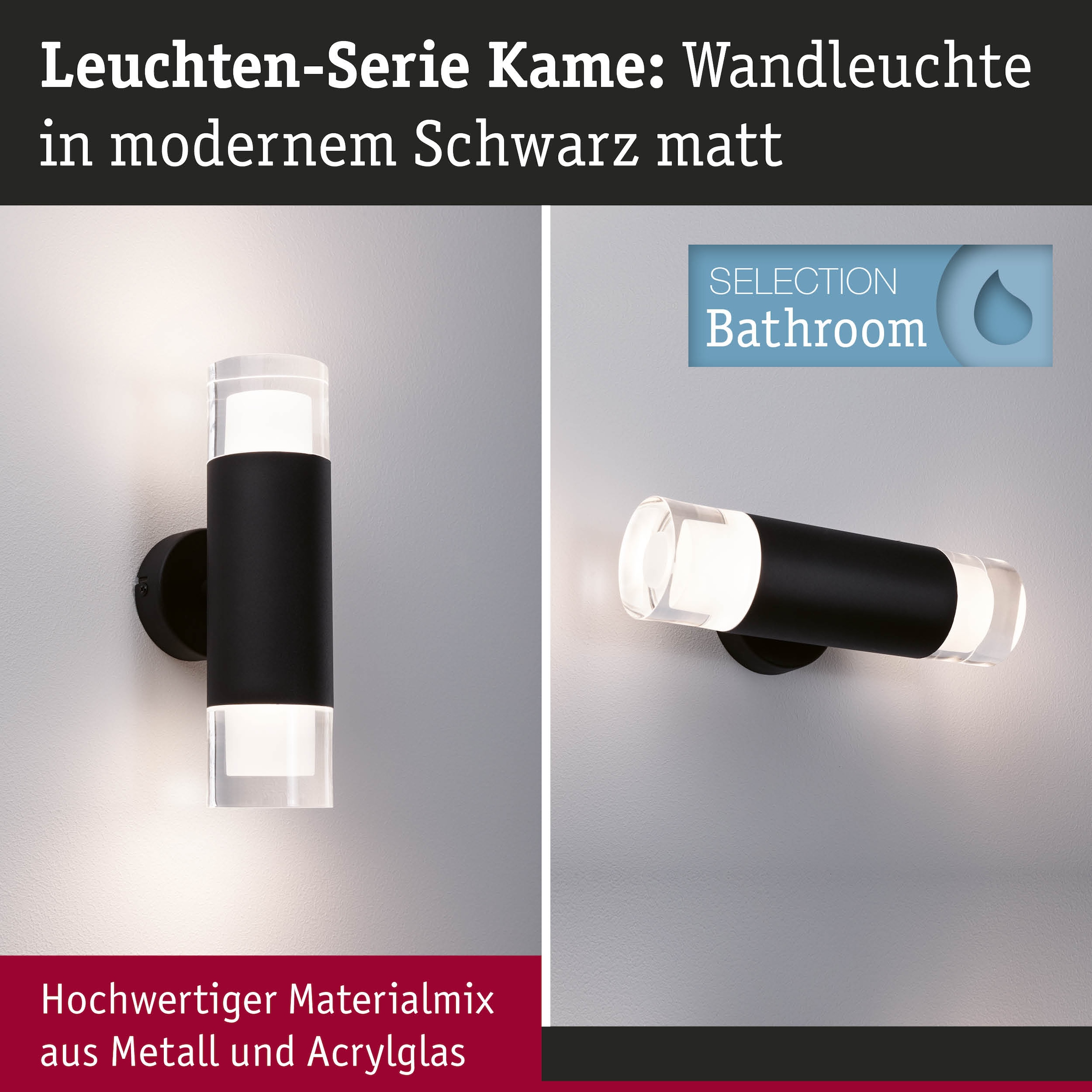 Paulmann Wandleuchte »Selection Bathroom Wand-/Deckenleuchte Kame IP44 Signalschwarz 2er«, 2 flammig