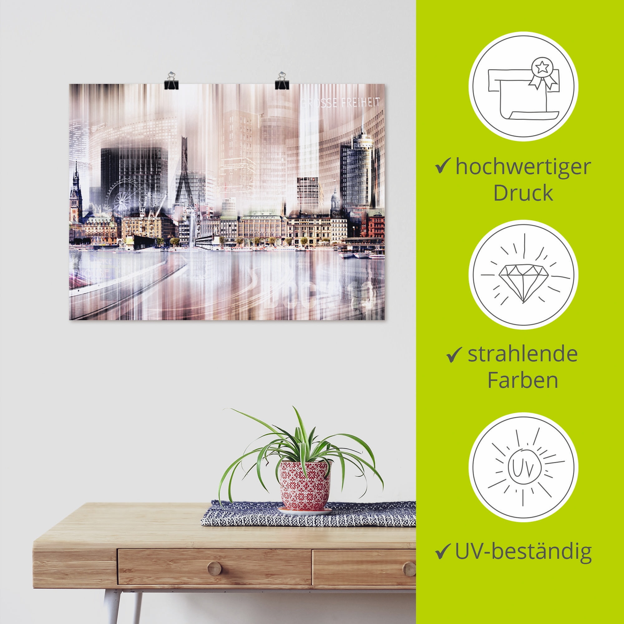 Artland Poster »Hamburg Skyline Abstrakte Collage II«, Deutschland, (1 St.), als Leinwandbild, Wandaufkleber oder Poster in versch. Größen