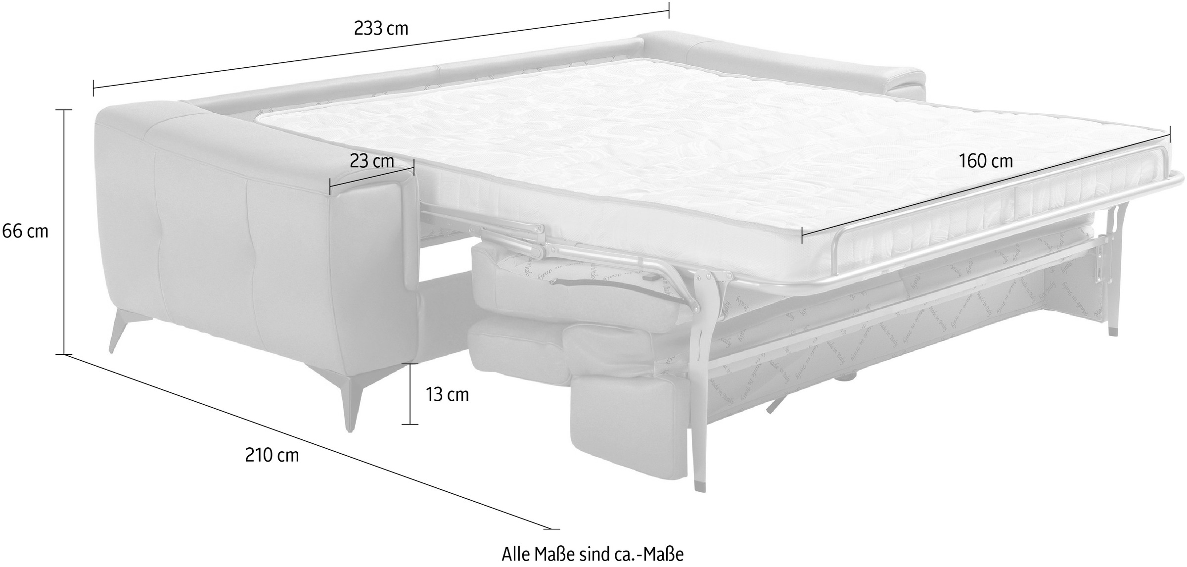 Egoitaliano Schlafsofa »Francine Designsofa, Loungesofa mit Dauerschlaffunktion, Breite 233 cm«, mit Bettfunktion, Leder BULL, safari, Fußfarbe chrom