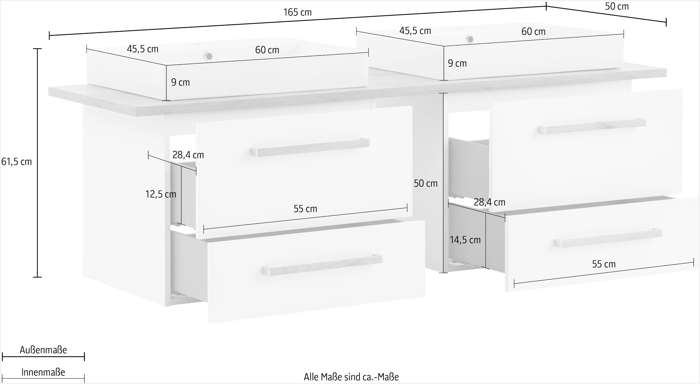 Schildmeyer Waschtisch »Duo«, 165 cm Breite