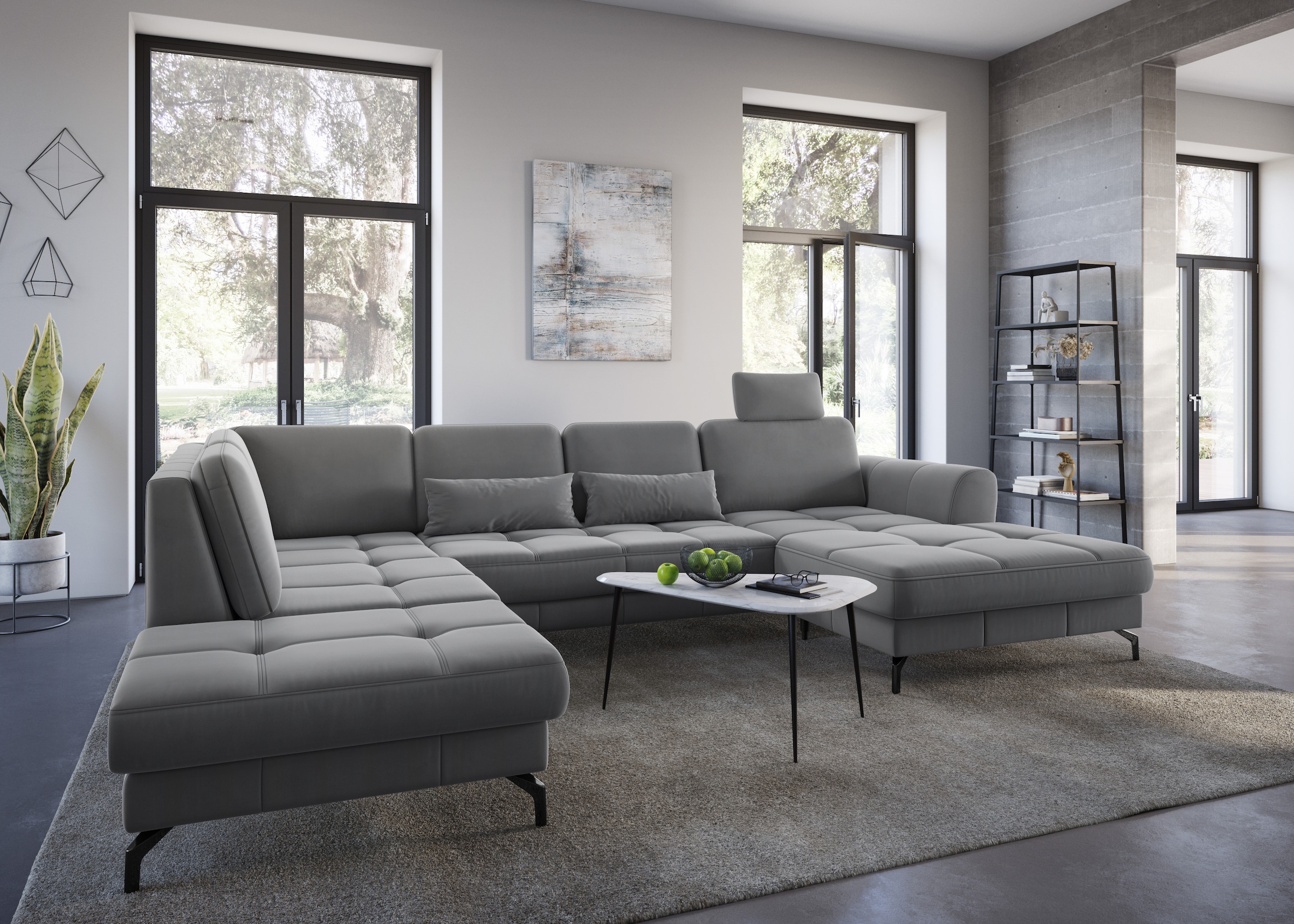 sit&more Wohnlandschaft »Bendigo U-Form«, inklusive Sitztiefenverstellung, Bodenfreiheit 12 cm, in 2 Fußfarben