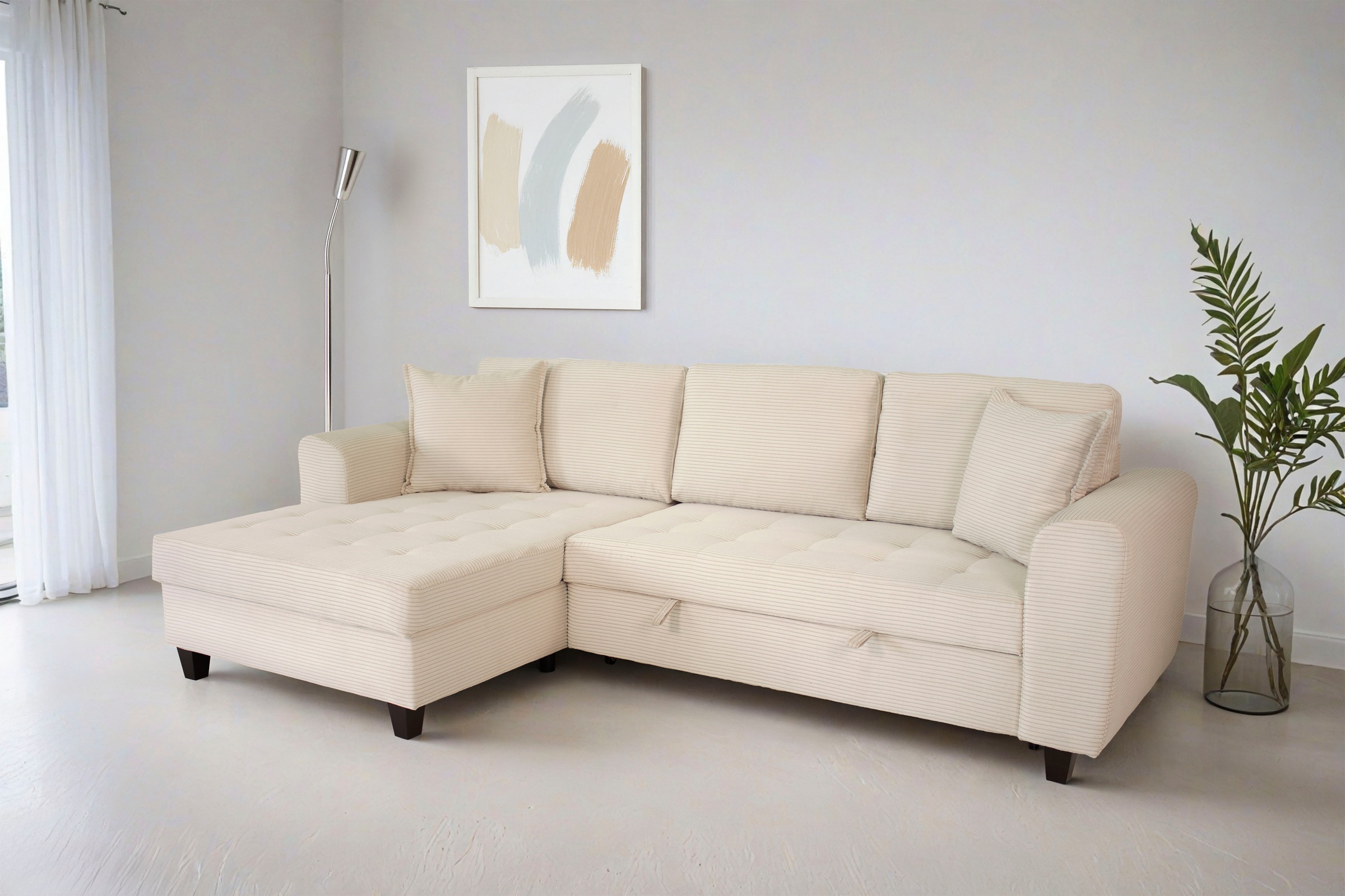 Trends by HG Ecksofa "Moritz L-Form, B: 265 cm" mit Schlaffunktion, Bettkasten & Zierkissen