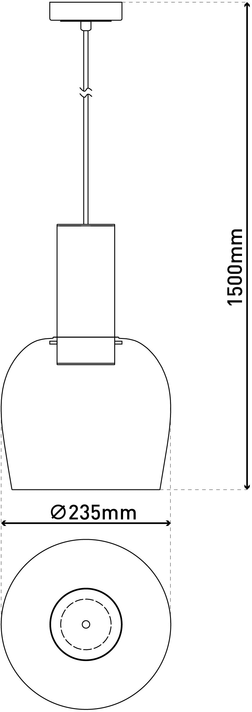 näve Pendelleuchte »Funda« E27 1 Stk. 1flg., Glas in amber D: 23,5cm, Zuleitung 150cm schwarz, E27 exkl. LM