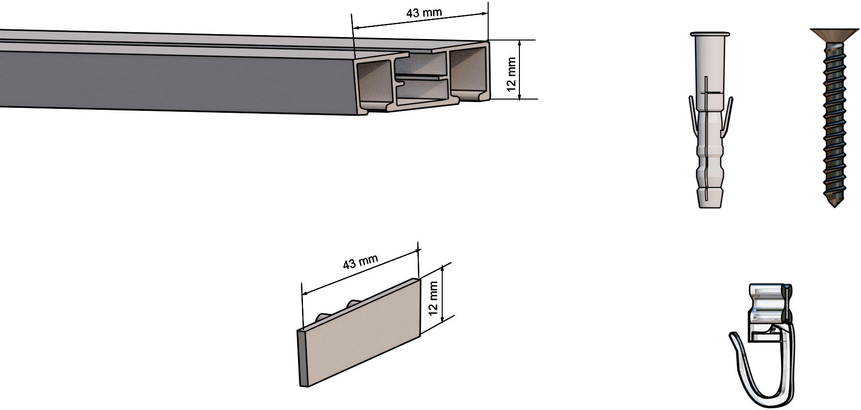 indeko Schienensystem »Objektschiene«, 2 läufig-läufig, Wunschmaßlänge, Innenlauf Gardinenschiene, Komplett-Set inkl. Gleitern&Montagematerial
