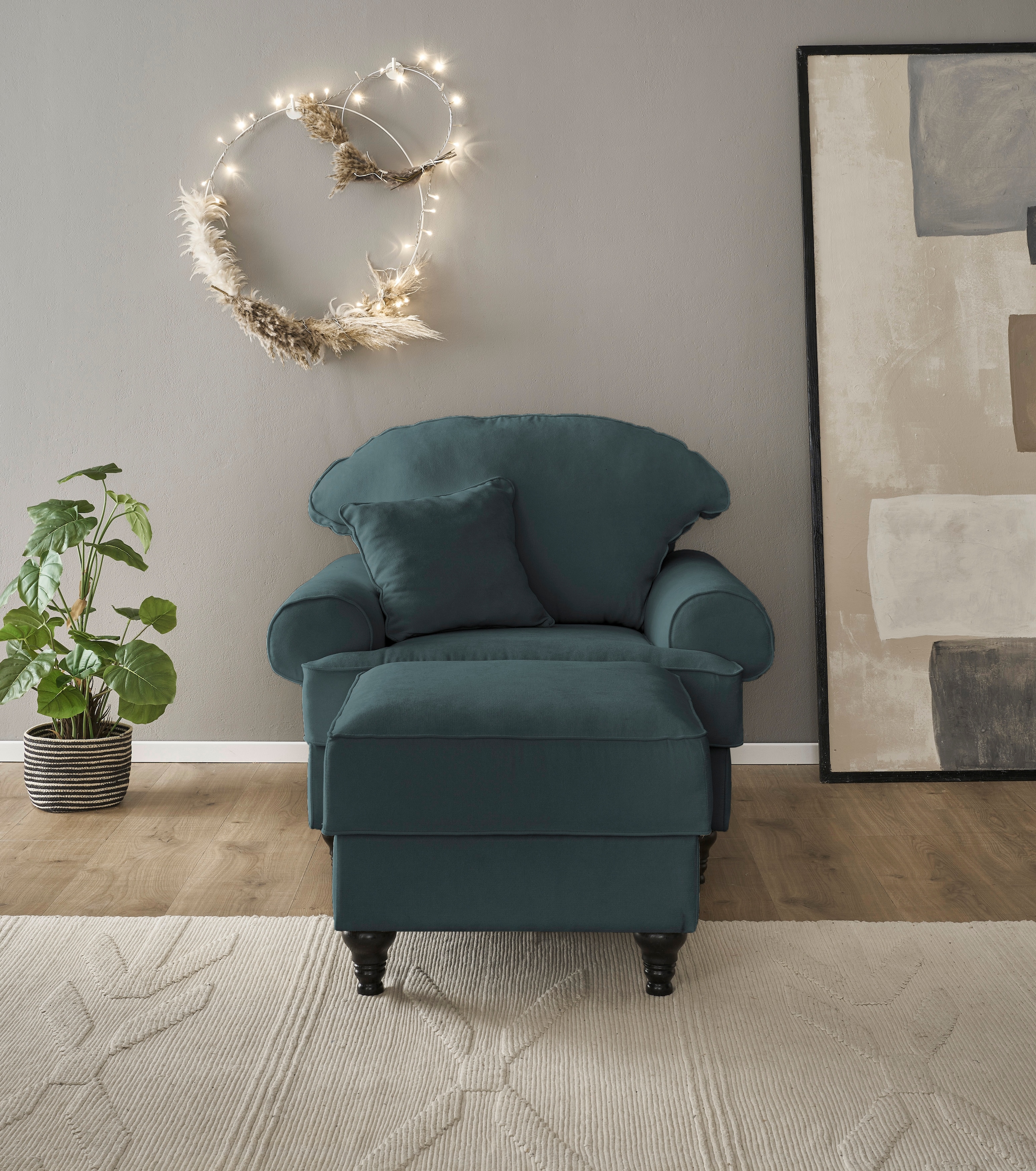 Home affaire Sessel »WESTMINSTER« Set, 1Sessel, 1 Hocker, 2 Stk. tlg. mit Federkern-Polsterung