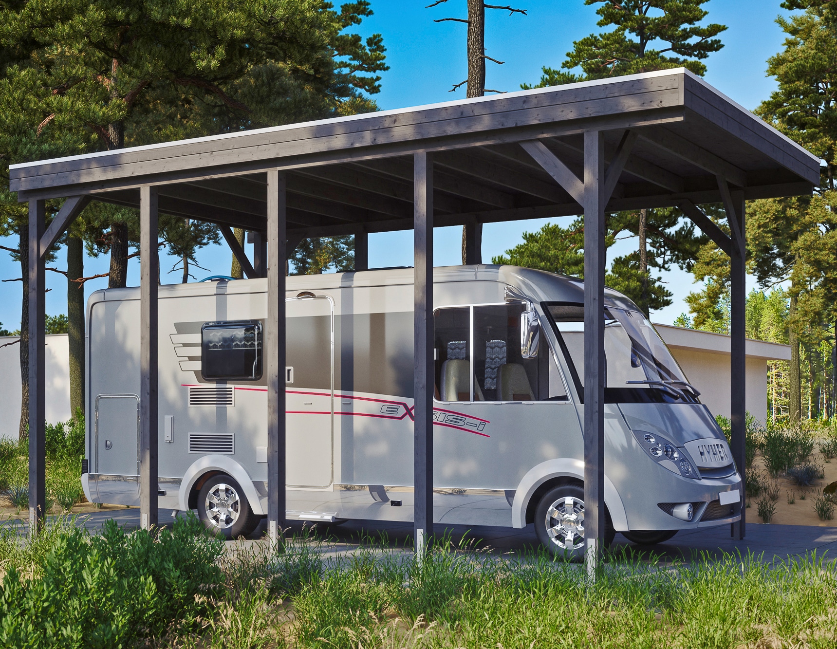 Skanholz Einzelcarport "Caravan-Friesland" Massivholz 355 cm dunkelgrau