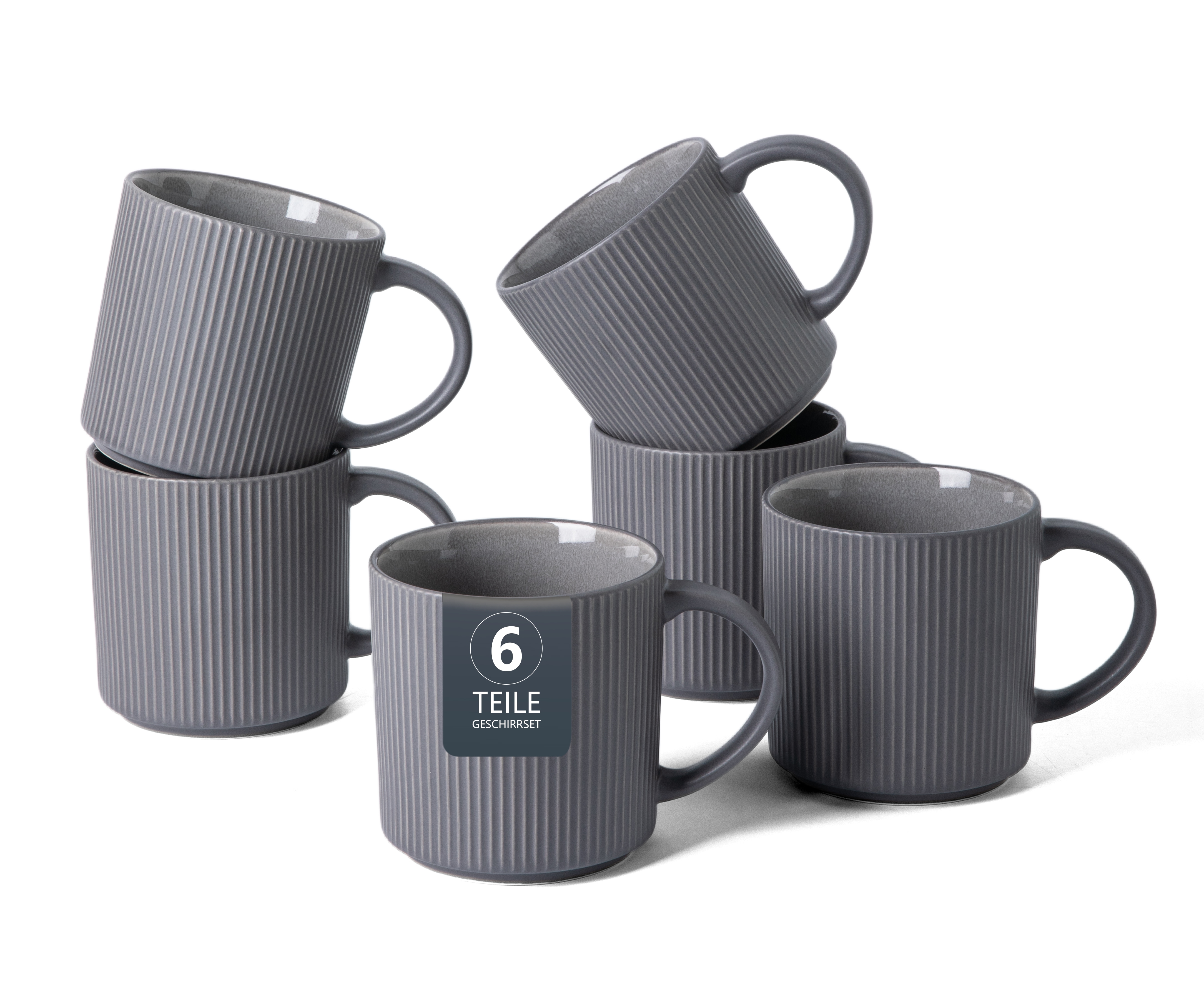 OTTO home Becher "Kaffeebecher Ylvii, 6er Set" Riffeloptik, spülmaschinenfest und mikrowellengeeignet, 460 ml