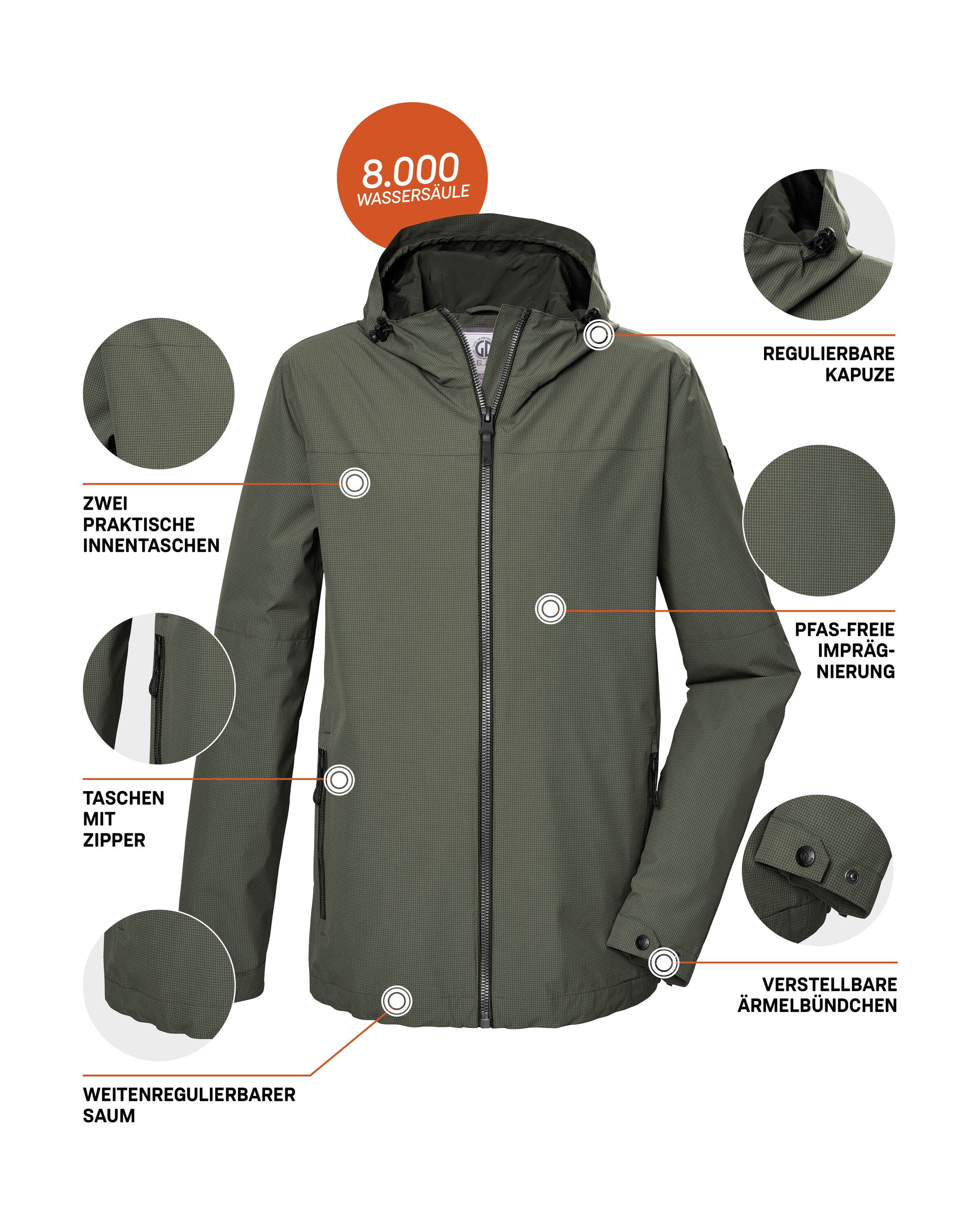 G.I.G.A. DX by killtec Funktionsjacke »GS 80 MN JCKT«, Herrenjacke wasserdicht 8.000 mm, Kapuze, nachhaltig, verstellbar