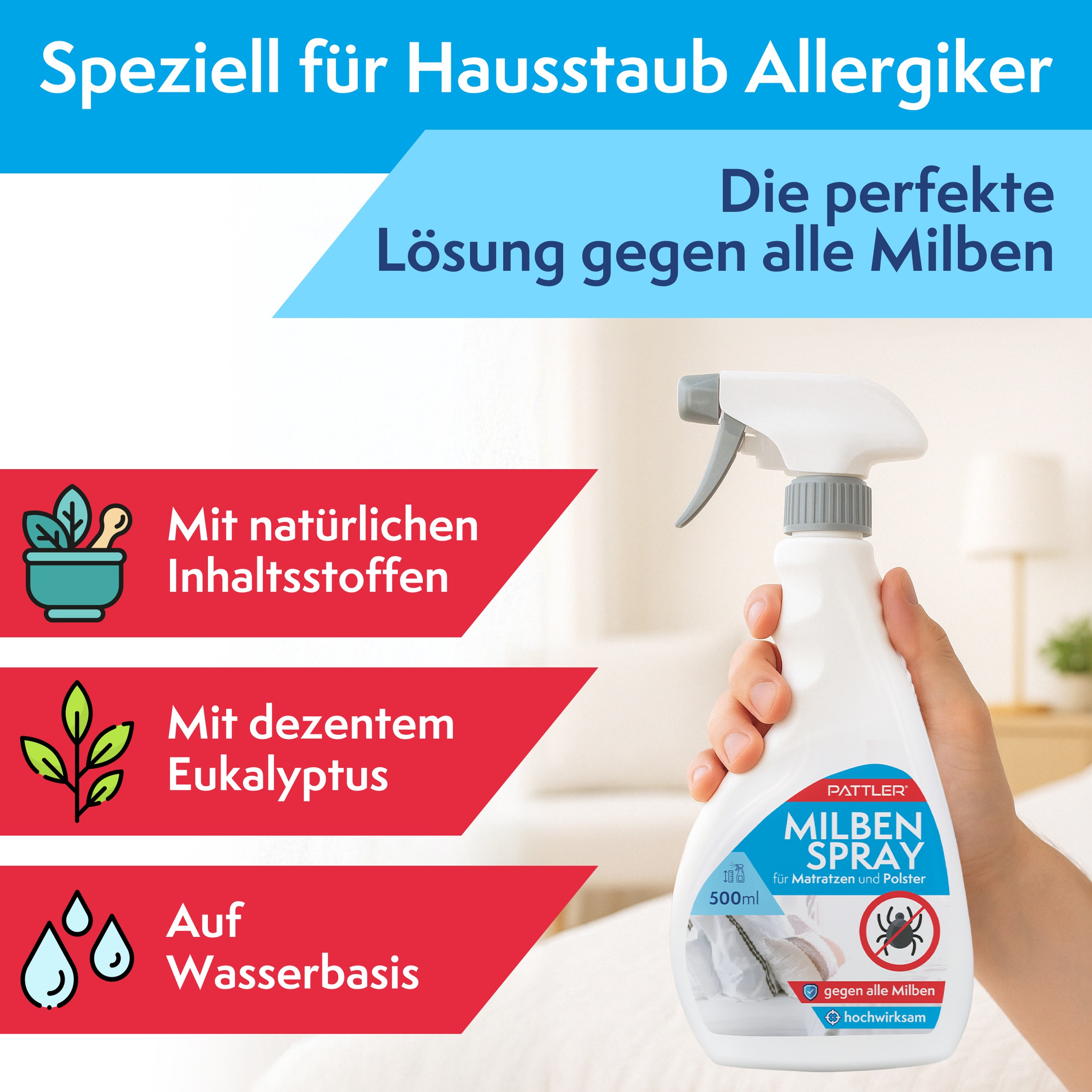 Pattler Milbenspray »Optimiert für Matratzen & Textilien« 500 ml