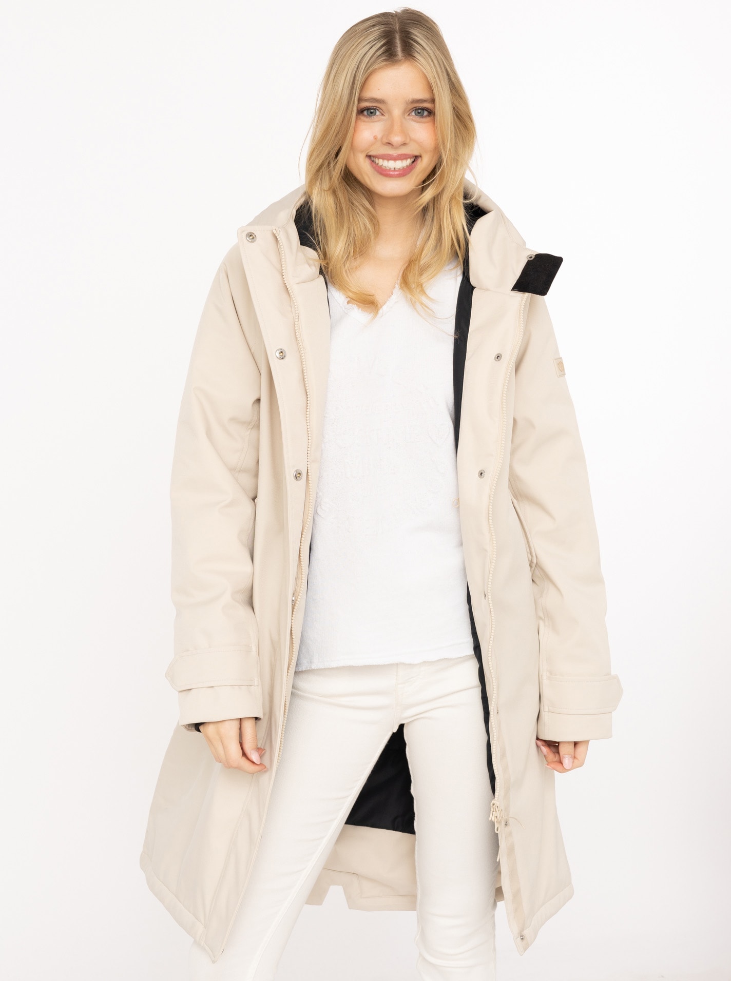 Zwillingsherz Kurzmantel ""Keep Smiling"" Kapuze, verdeckter Reißverschluss günstig online kaufen