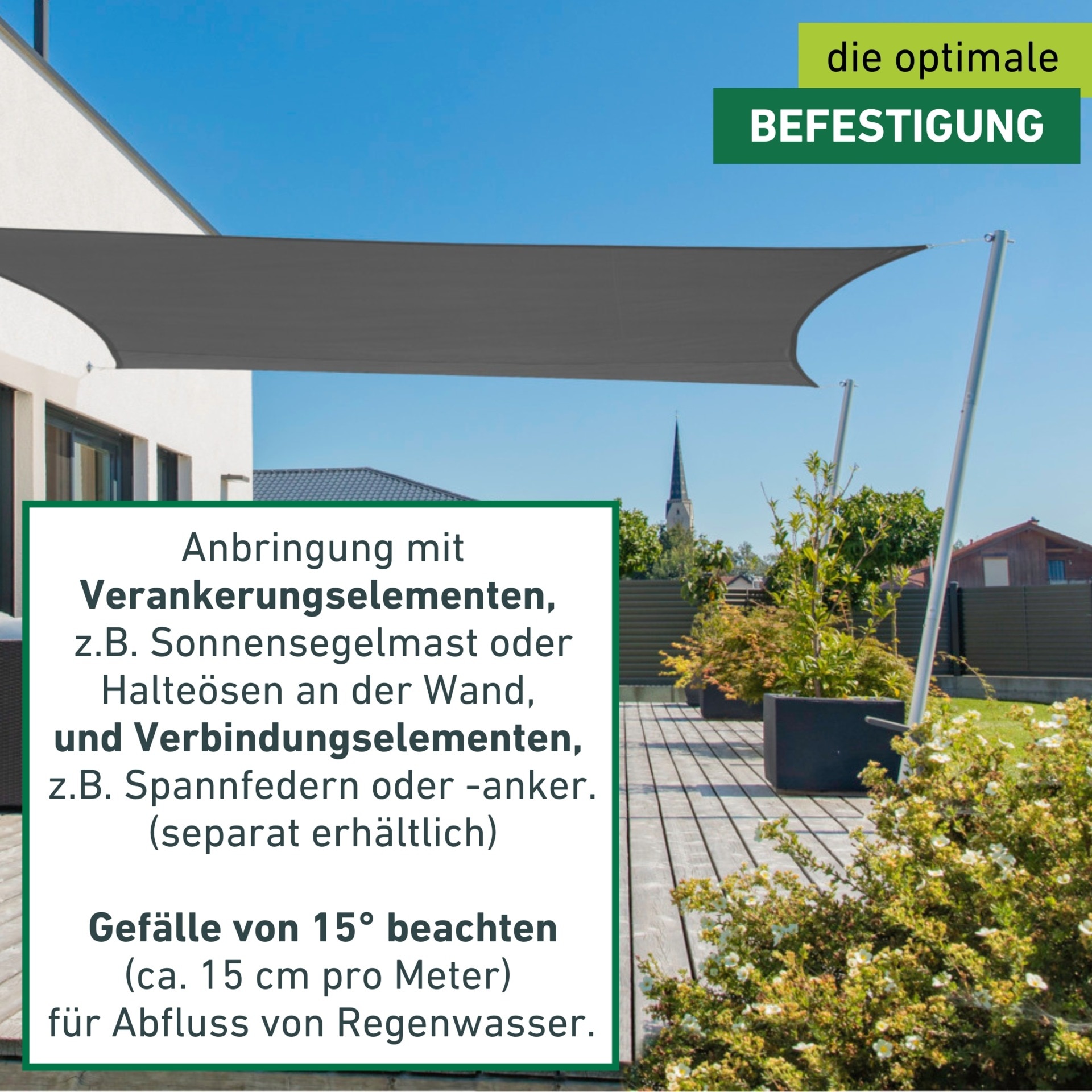 Windhager Sonnensegel »Cannes, Rechteckiges Segel zur Beschattung von Terrasse, Balkon« Sonnenschutz für den Garten, 4 x 5 m, anthrazit