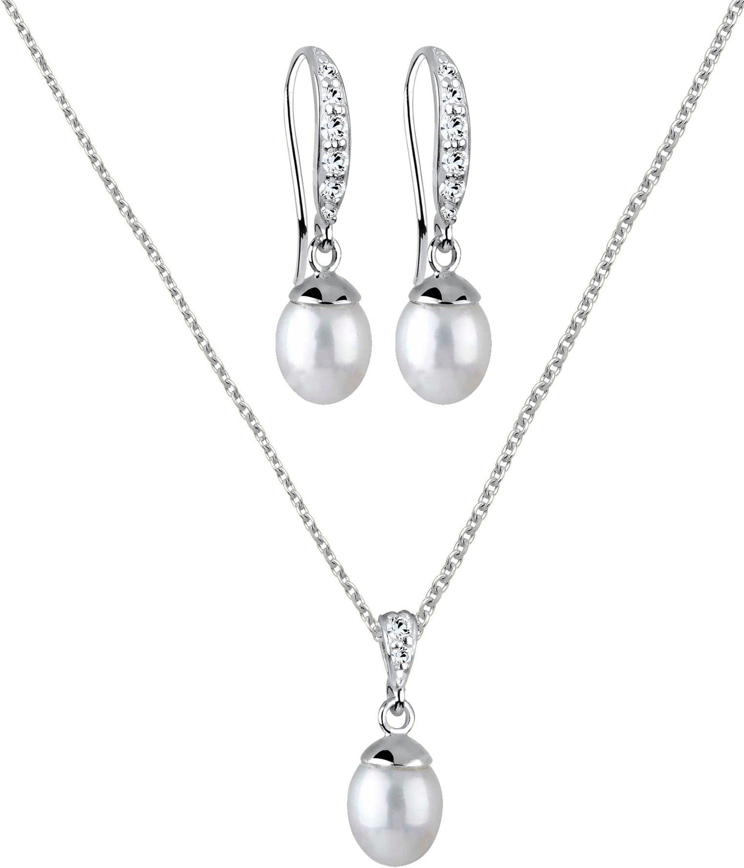 Schmuckset ELLI "Elegant Perle Kristalle 925 Silber", silber, Schmuck_Sets, Damen, onesize, Silber 925 (Sterlingsilber), Schmuckset 2