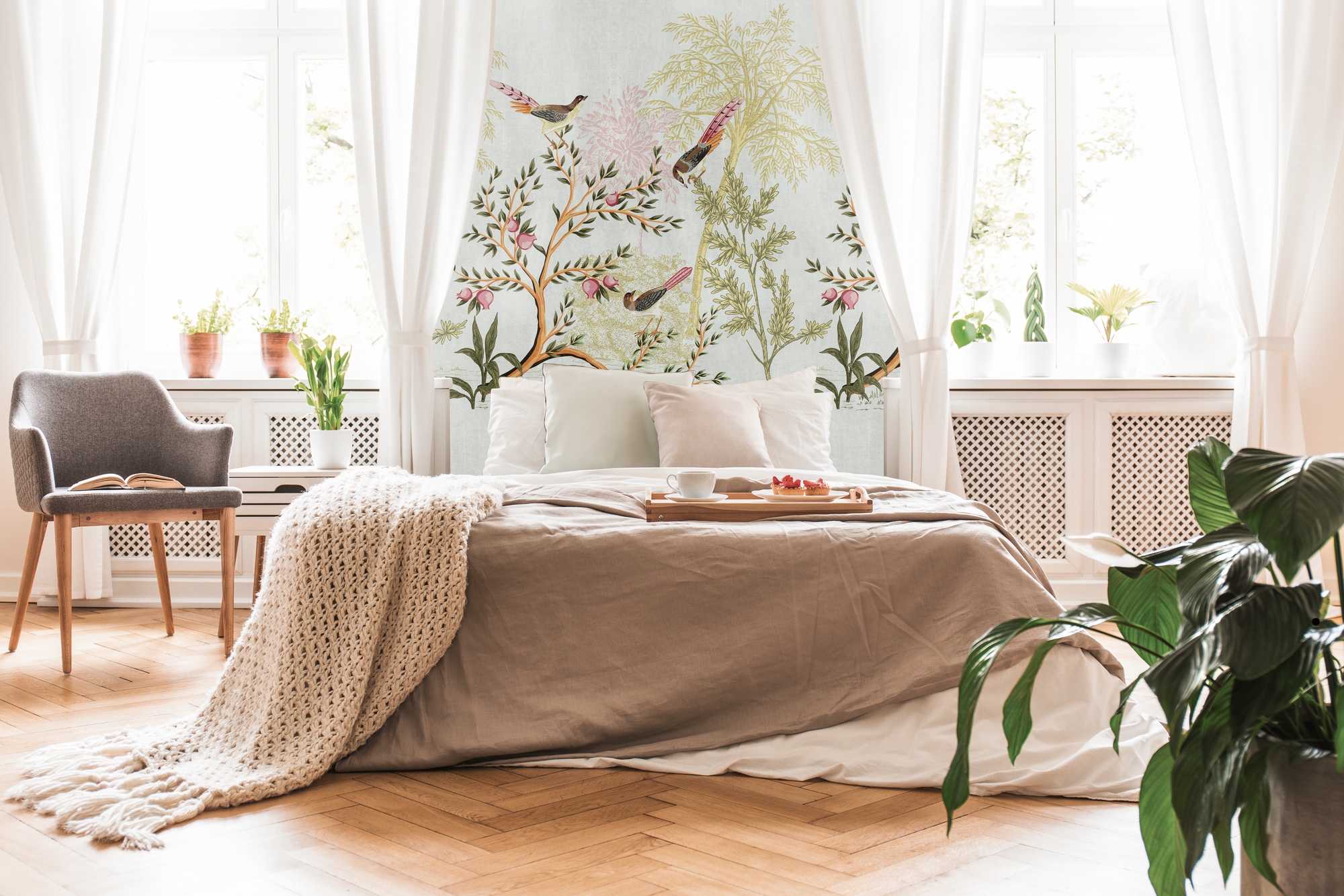 living walls Fototapete "THE WALL III Vogel Tapete Motivtapete Tiere Vögel" matt glatt Vliestapete floral für Schlafzimmer Küche Wohnzimmer Vogel Design Flur