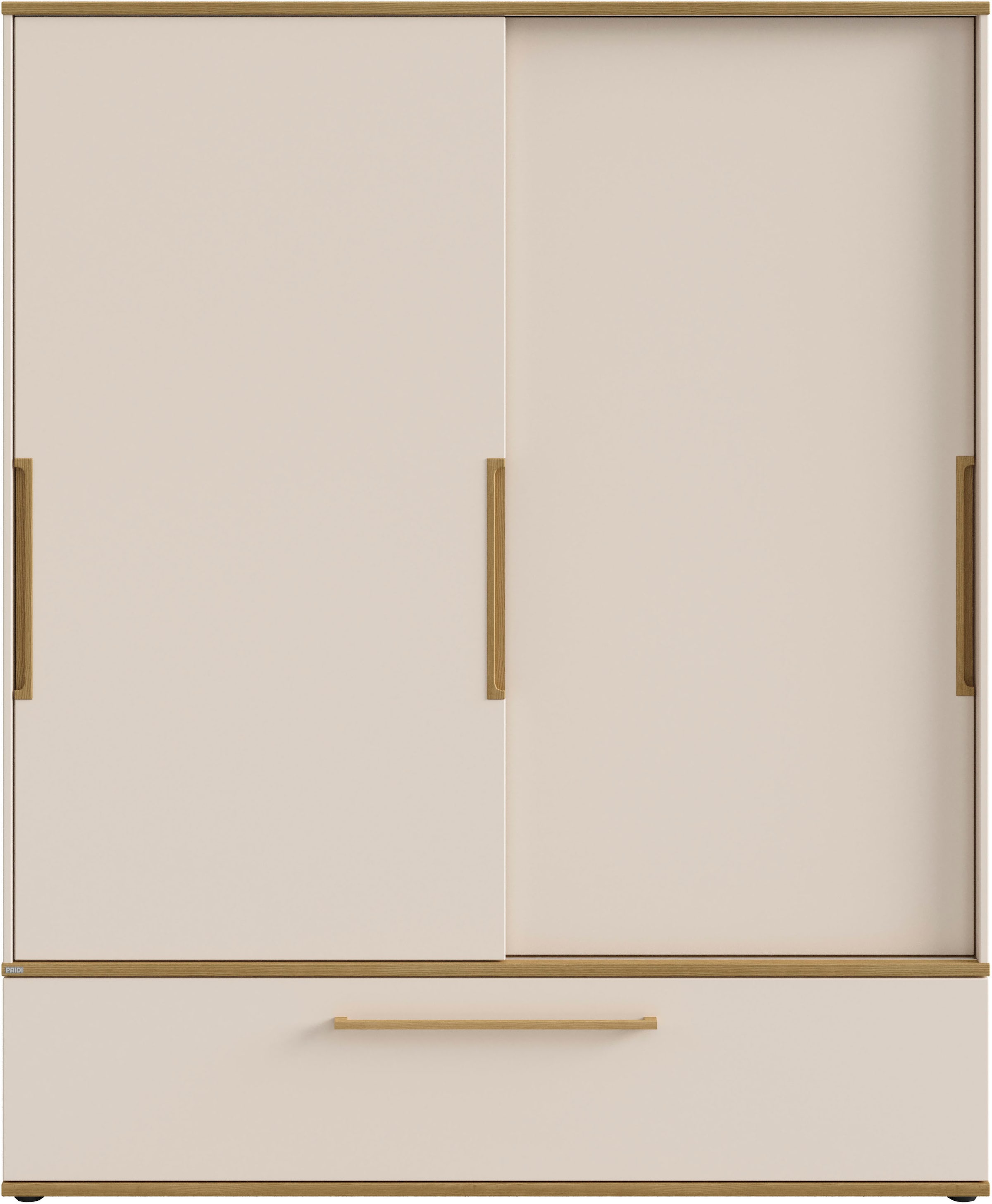 PAIDI Schiebetürenschrank »STIENE in Beige oder Grau, 2 Türen und 1 Schublade mit Soft-Close« B/H/T ca. 164/200/62cm,  mit Kleiderstangen+Einlegeböden, Kleiderschrank mit Massivholzgriffen