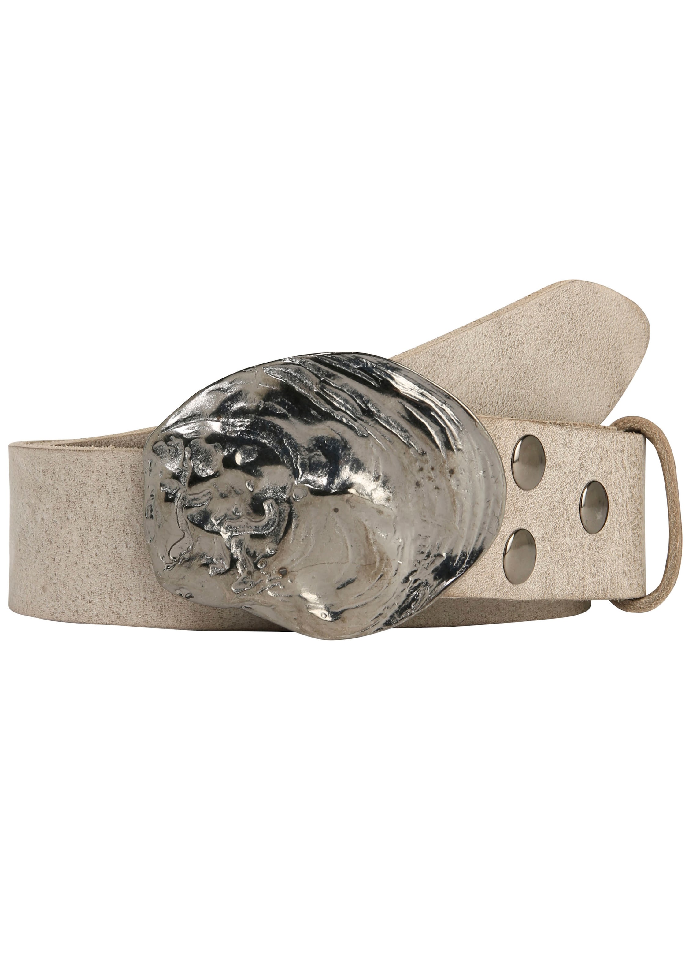 Damen Ledergürtel, grau, Gr. 80, RETTUNGSRING GÜRTEL, unifarben, Leder, Gürtel, mit austauschbarer Schließe »Auster Muschel Schwarz«